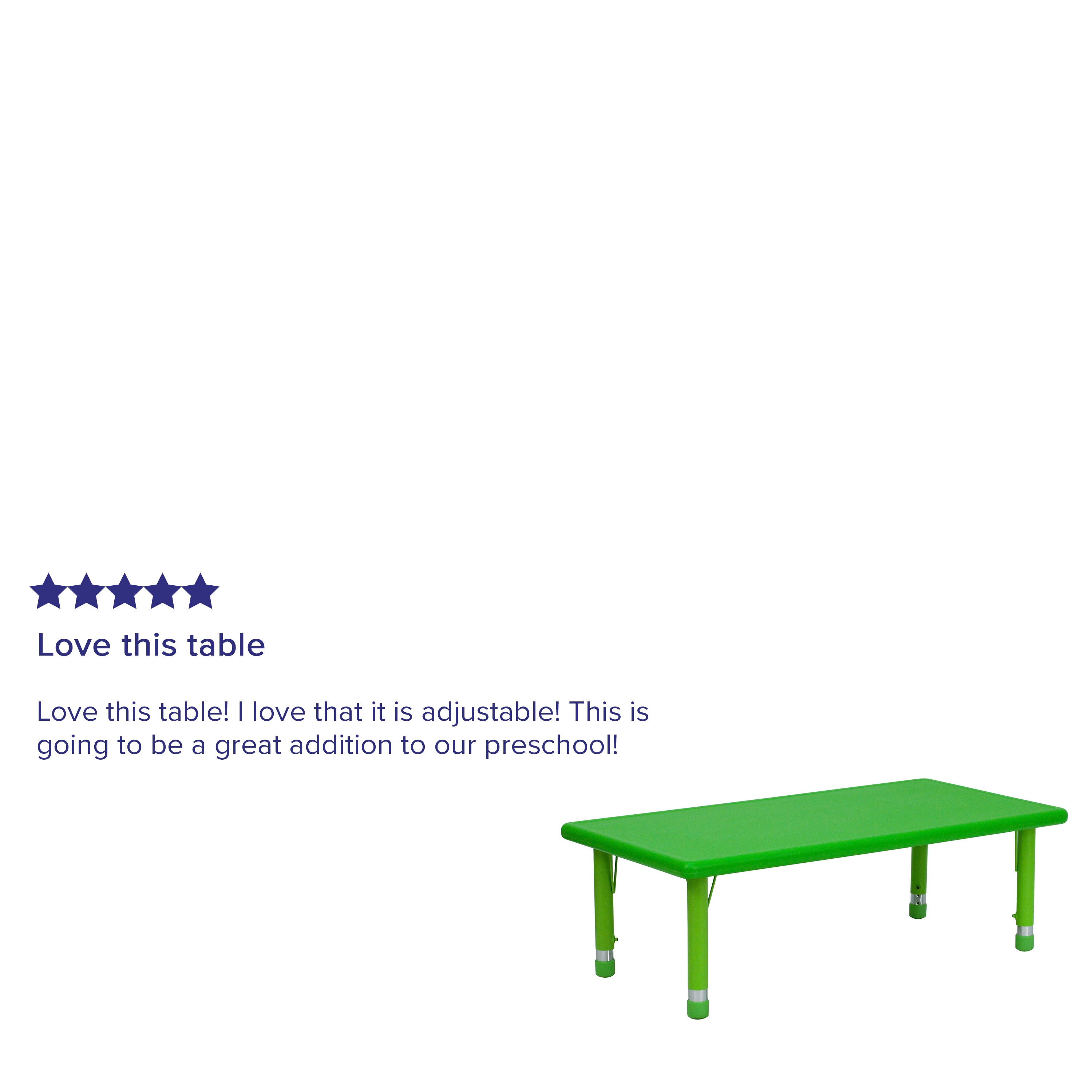 Wren 24''W x 48''L Rectangular Green Plastic Height Adjustable Activity Table