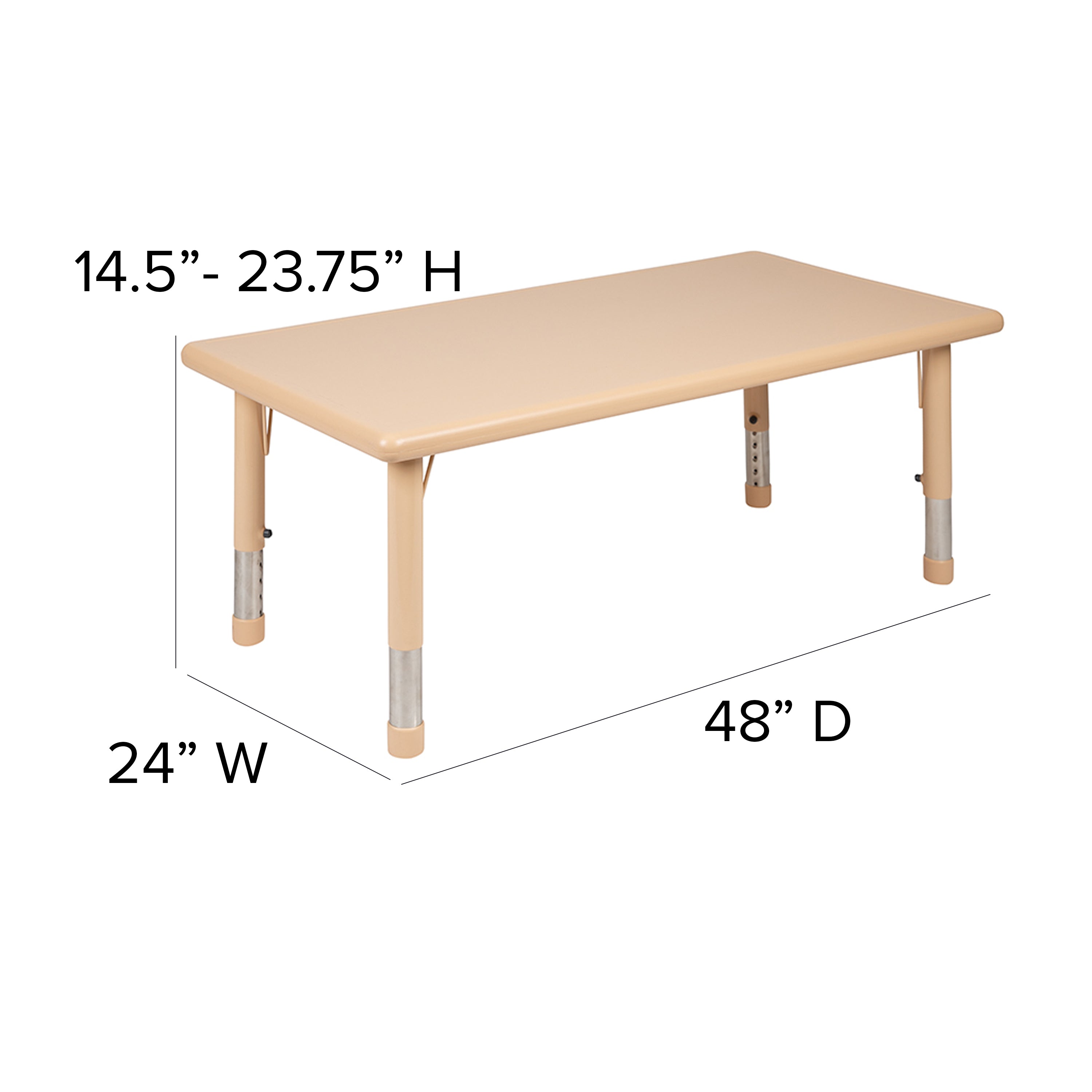 Wren 24"W x 48"L Rectangular Natural Plastic Height Adjustable Activity Table