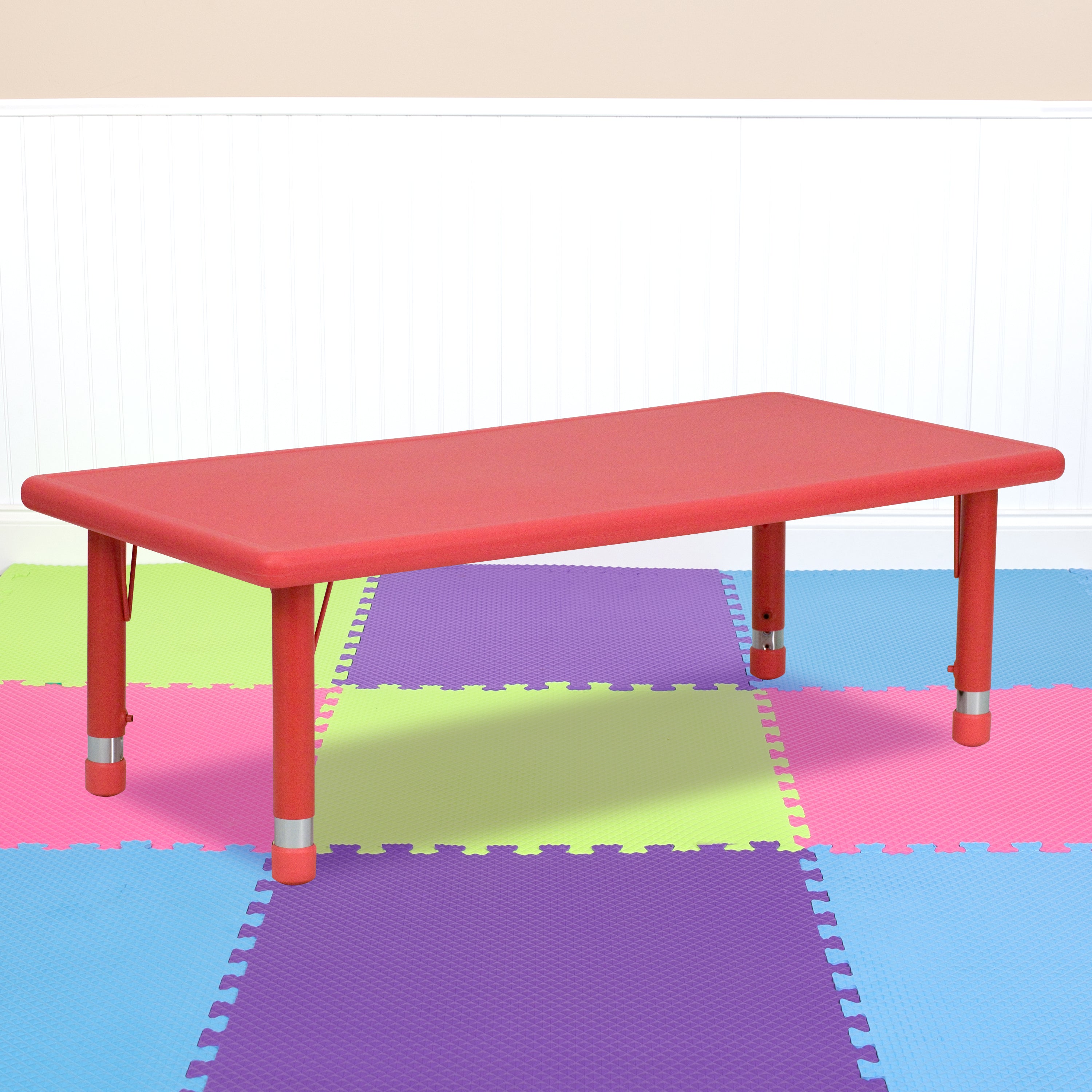 Wren 24''W x 48''L Rectangular Red Plastic Height Adjustable Activity Table