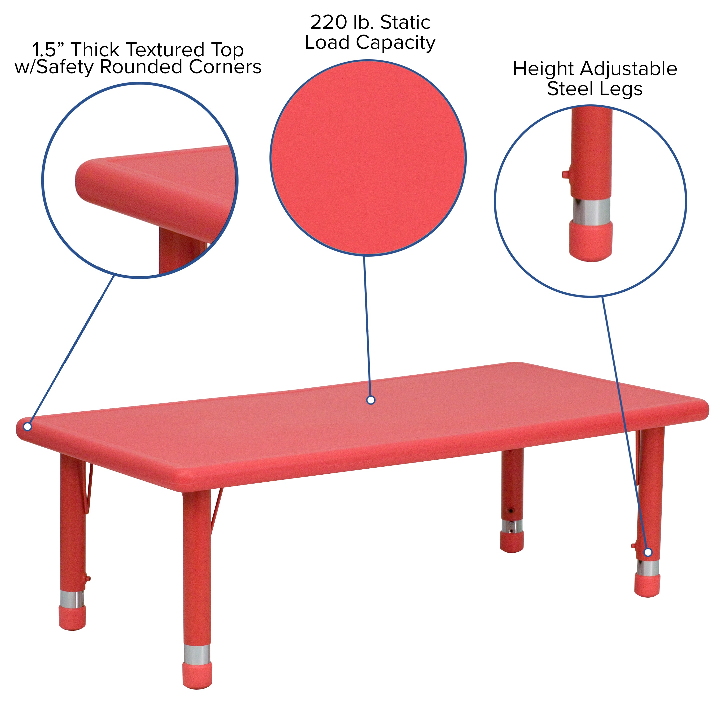 Wren 24''W x 48''L Rectangular Red Plastic Height Adjustable Activity Table