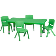 Emmy 24''W x 48''L Rectangular Green Plastic Height Adjustable Activity Table Set with 4 Chairs