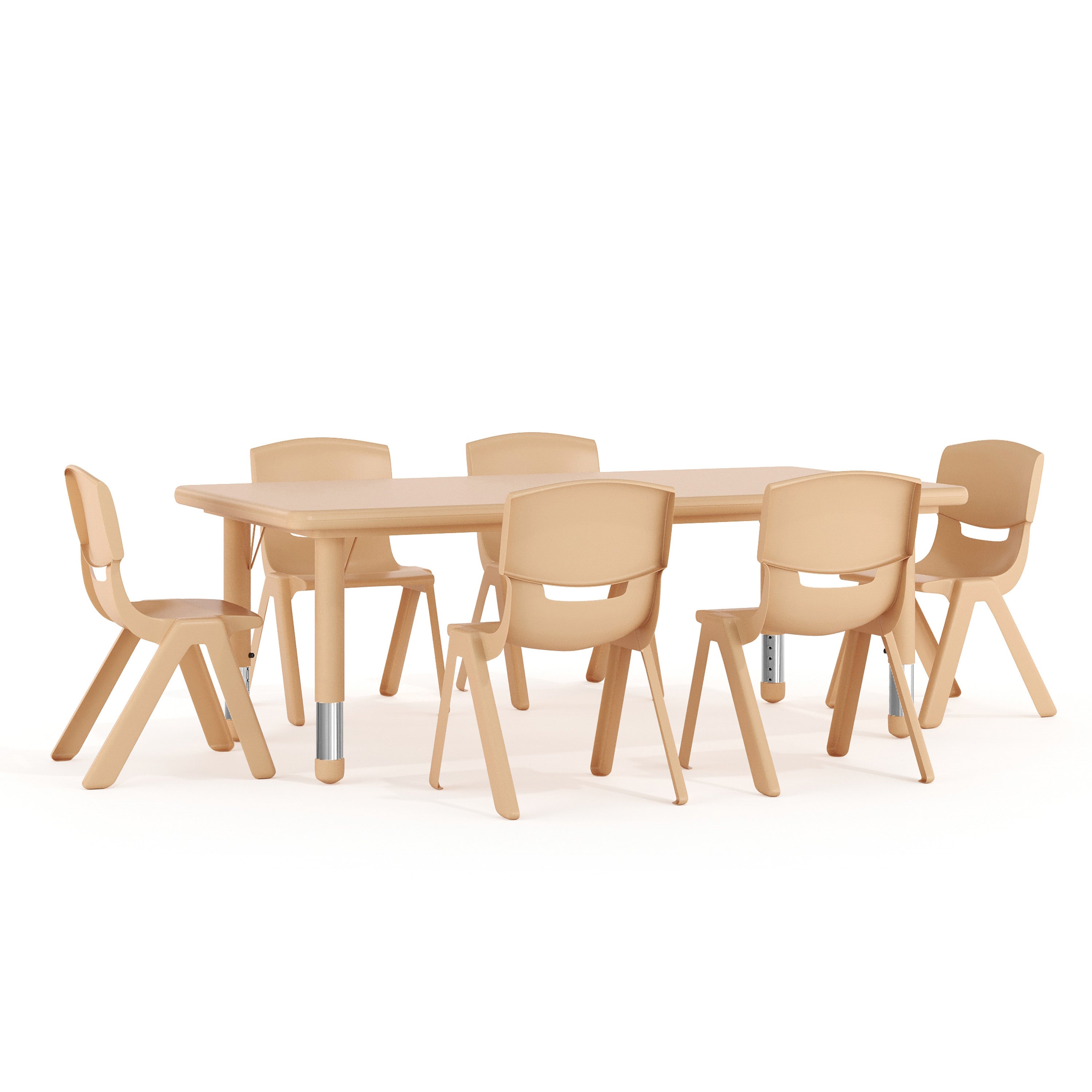 Emmy 24"W x 48"L Rectangular Natural Plastic Height Adjustable Activity Table Set with 6 Chairs