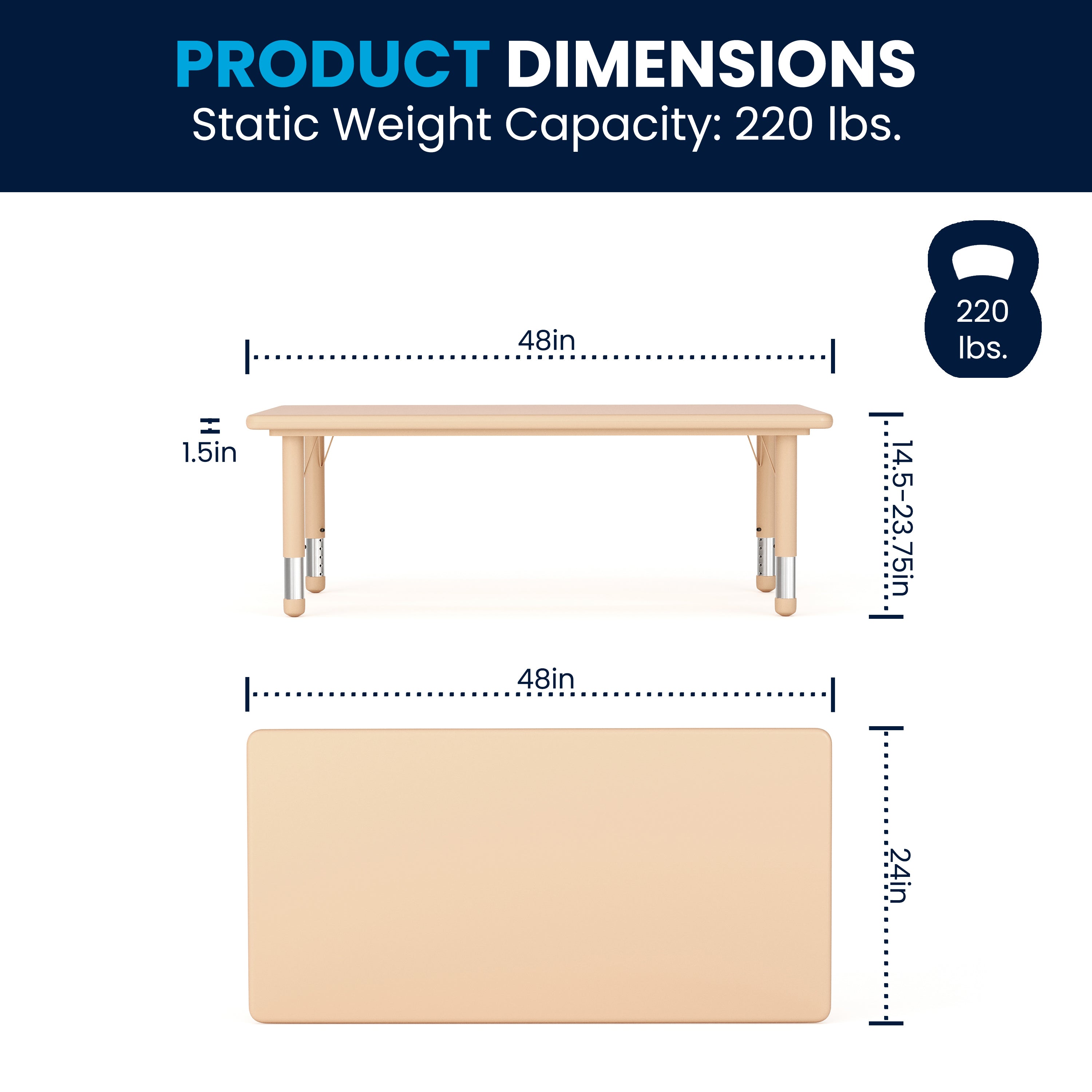 Emmy 24"W x 48"L Rectangular Natural Plastic Height Adjustable Activity Table Set with 6 Chairs