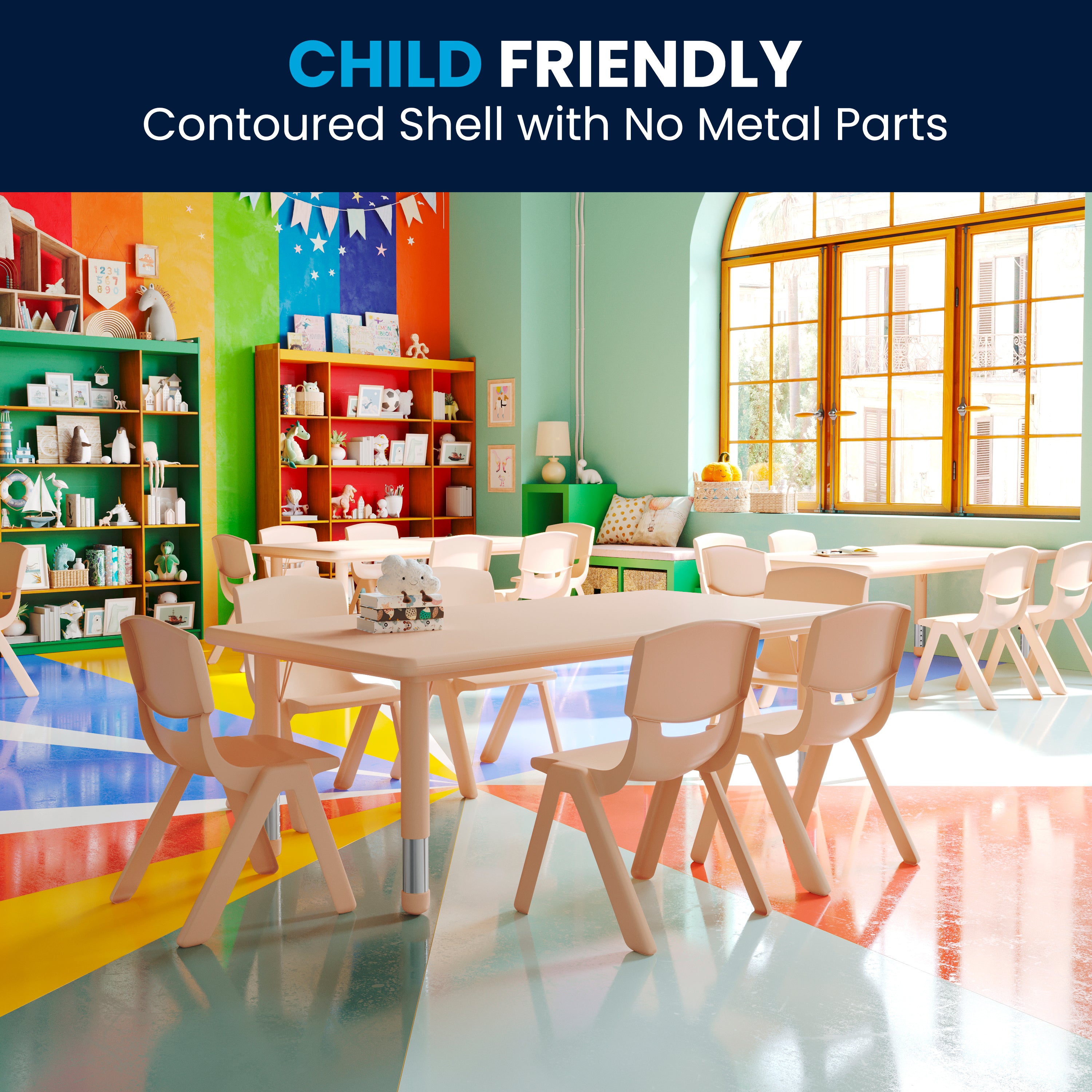 Emmy 24"W x 48"L Rectangular Natural Plastic Height Adjustable Activity Table Set with 6 Chairs