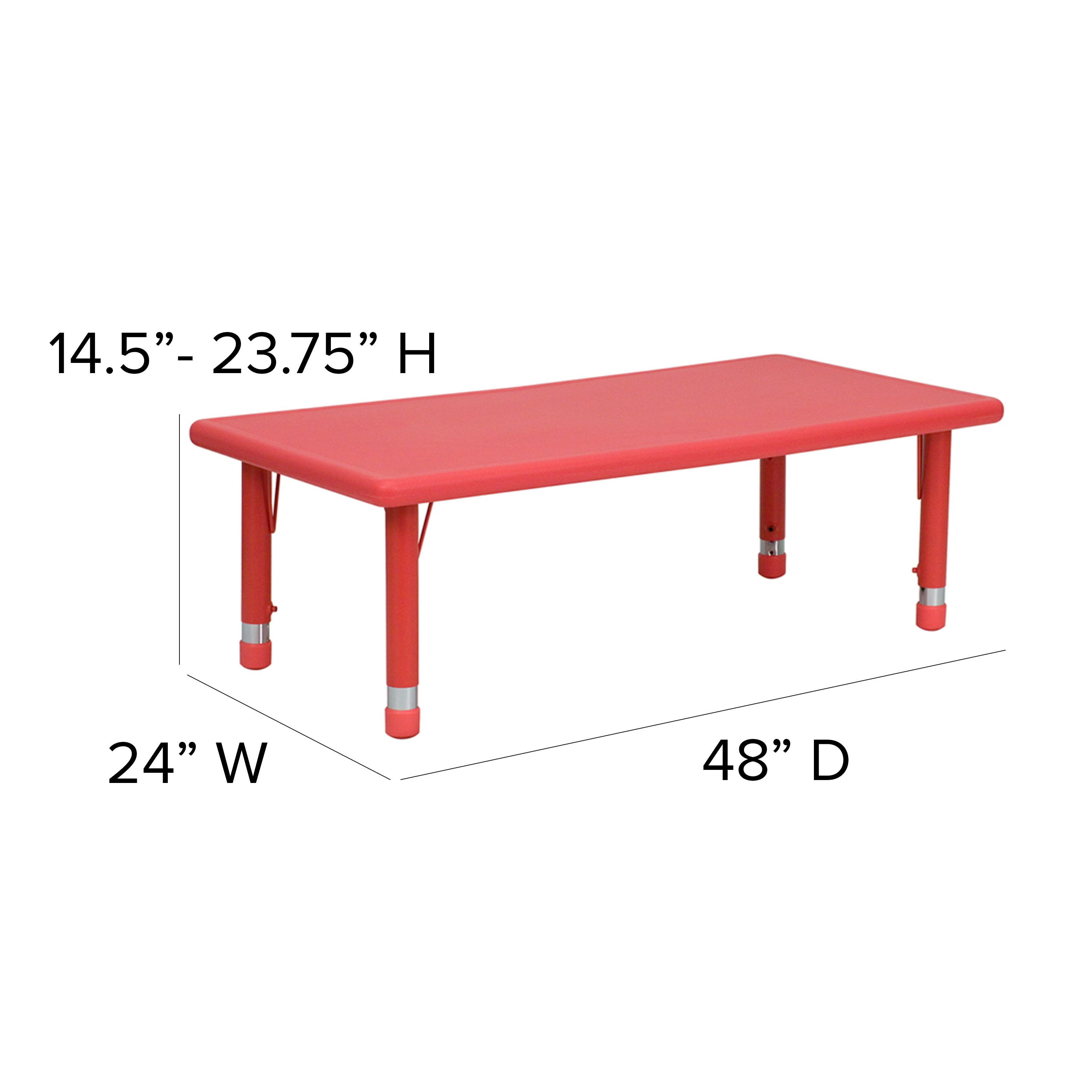 Emmy 24''W x 48''L Rectangular Red Plastic Height Adjustable Activity Table Set with 6 Chairs