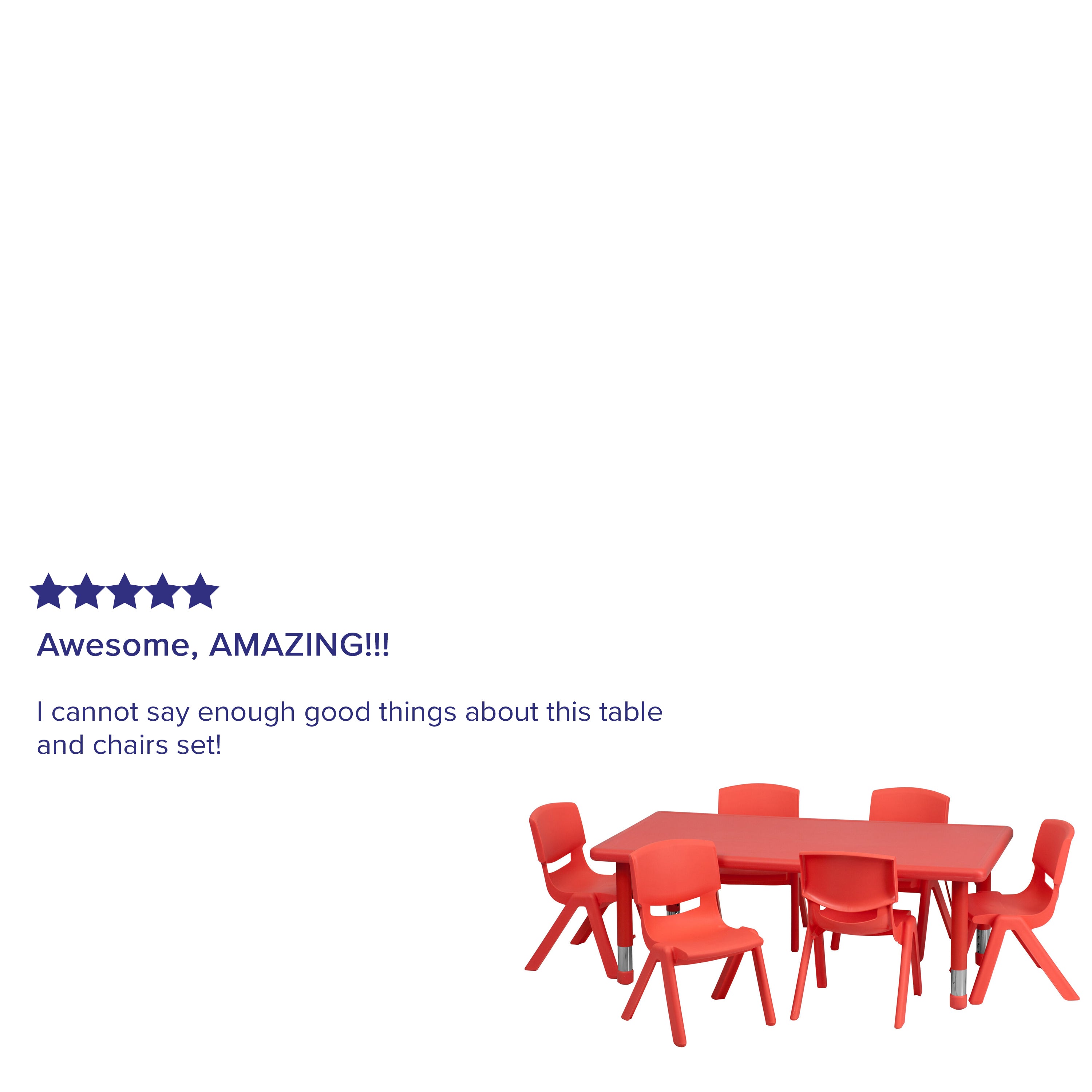 Emmy 24''W x 48''L Rectangular Red Plastic Height Adjustable Activity Table Set with 6 Chairs