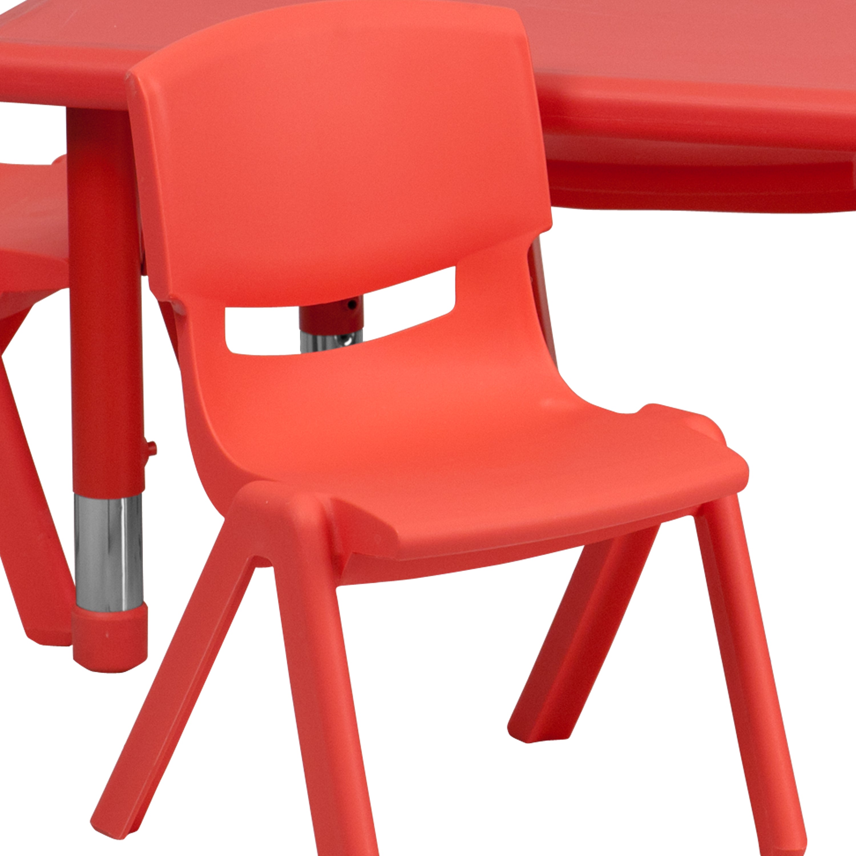 Emmy 24''W x 48''L Rectangular Red Plastic Height Adjustable Activity Table Set with 6 Chairs