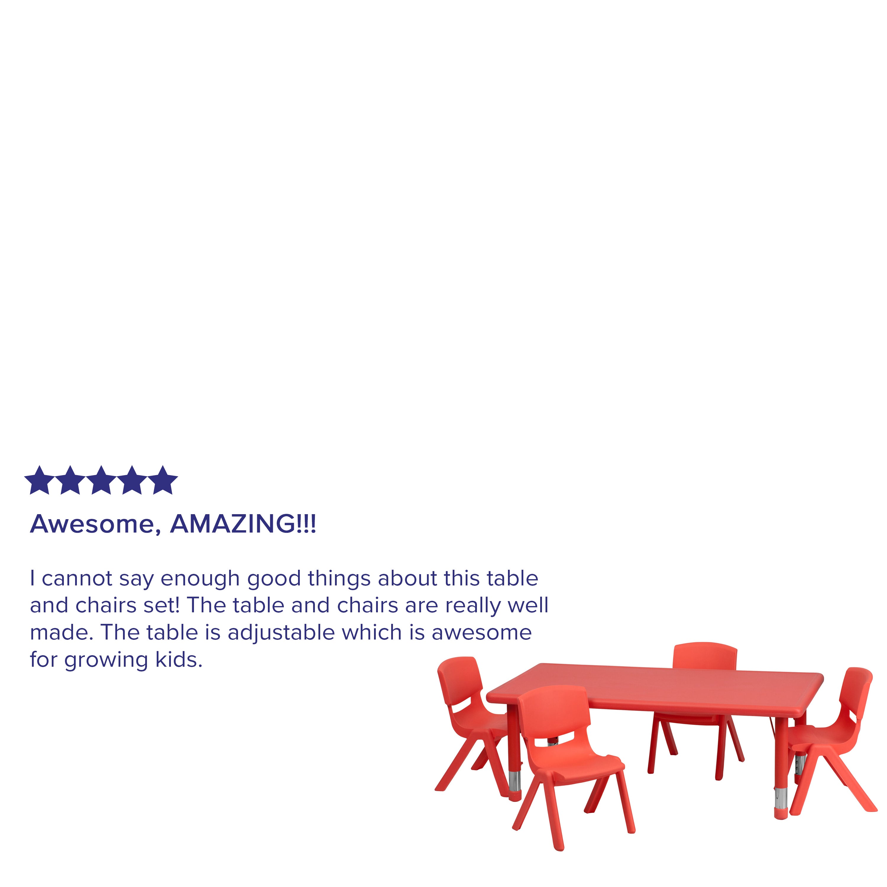 Emmy 24''W x 48''L Rectangular Red Plastic Height Adjustable Activity Table Set with 4 Chairs