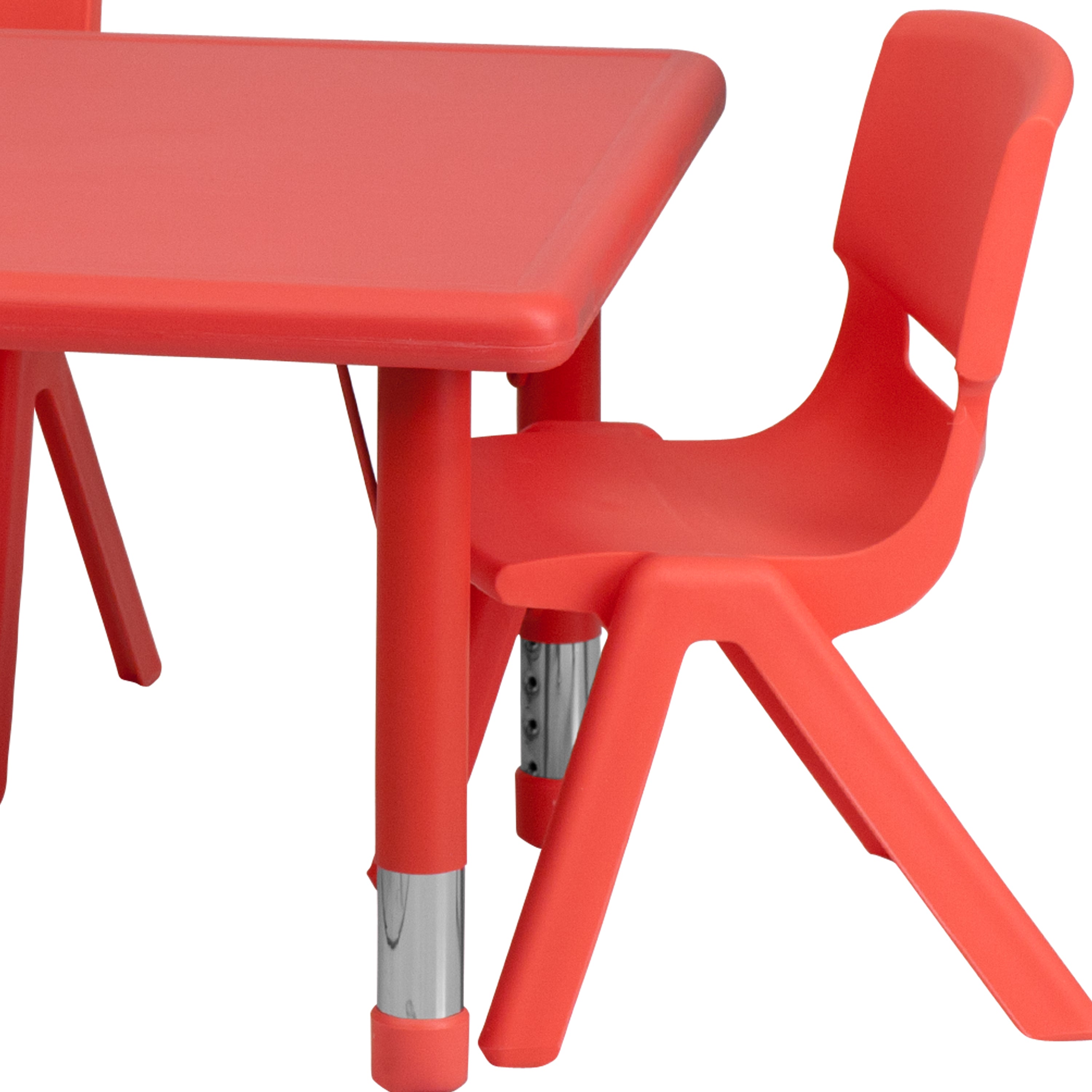 Emmy 24''W x 48''L Rectangular Red Plastic Height Adjustable Activity Table Set with 4 Chairs