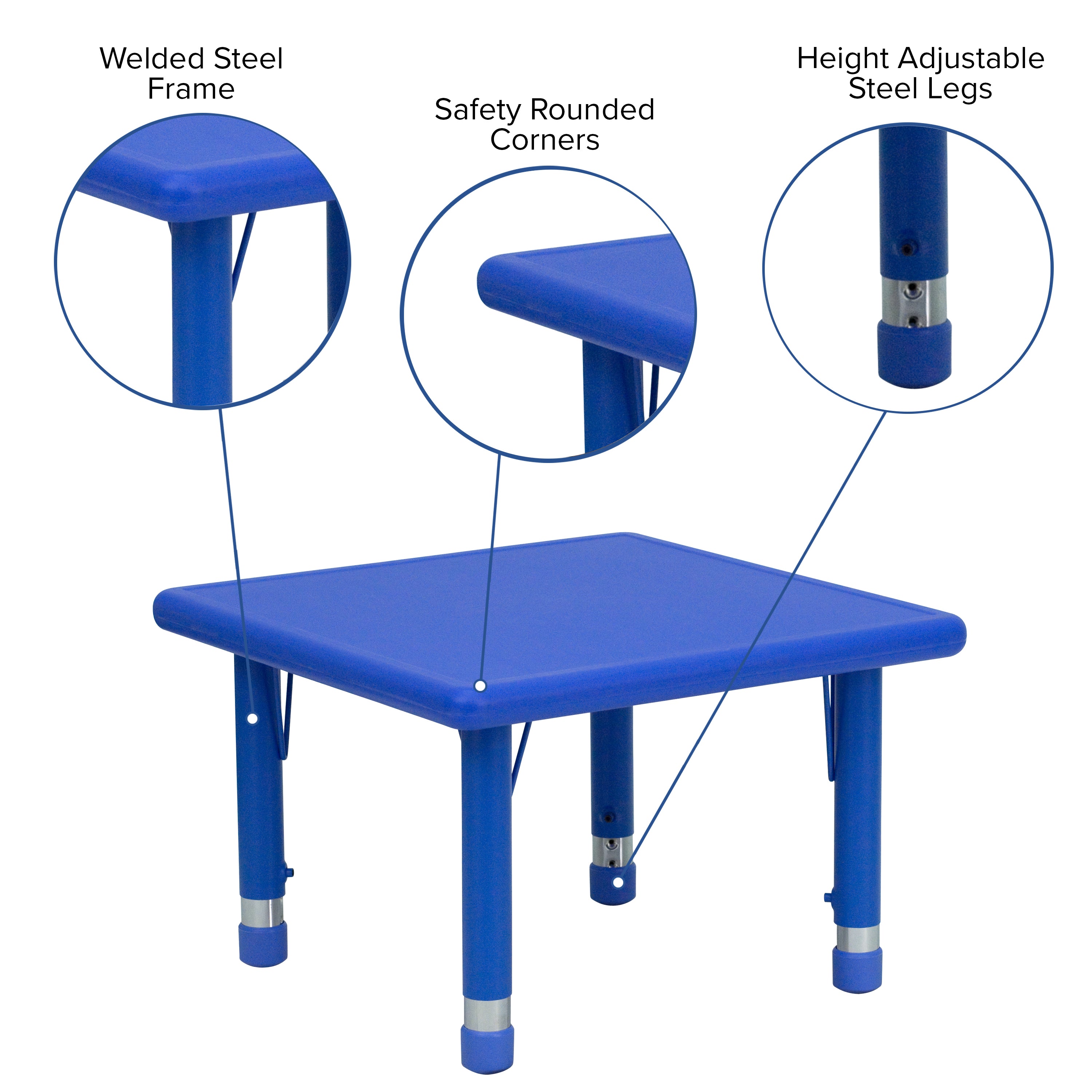 Wren 24'' Square Blue Plastic Height Adjustable Activity Table
