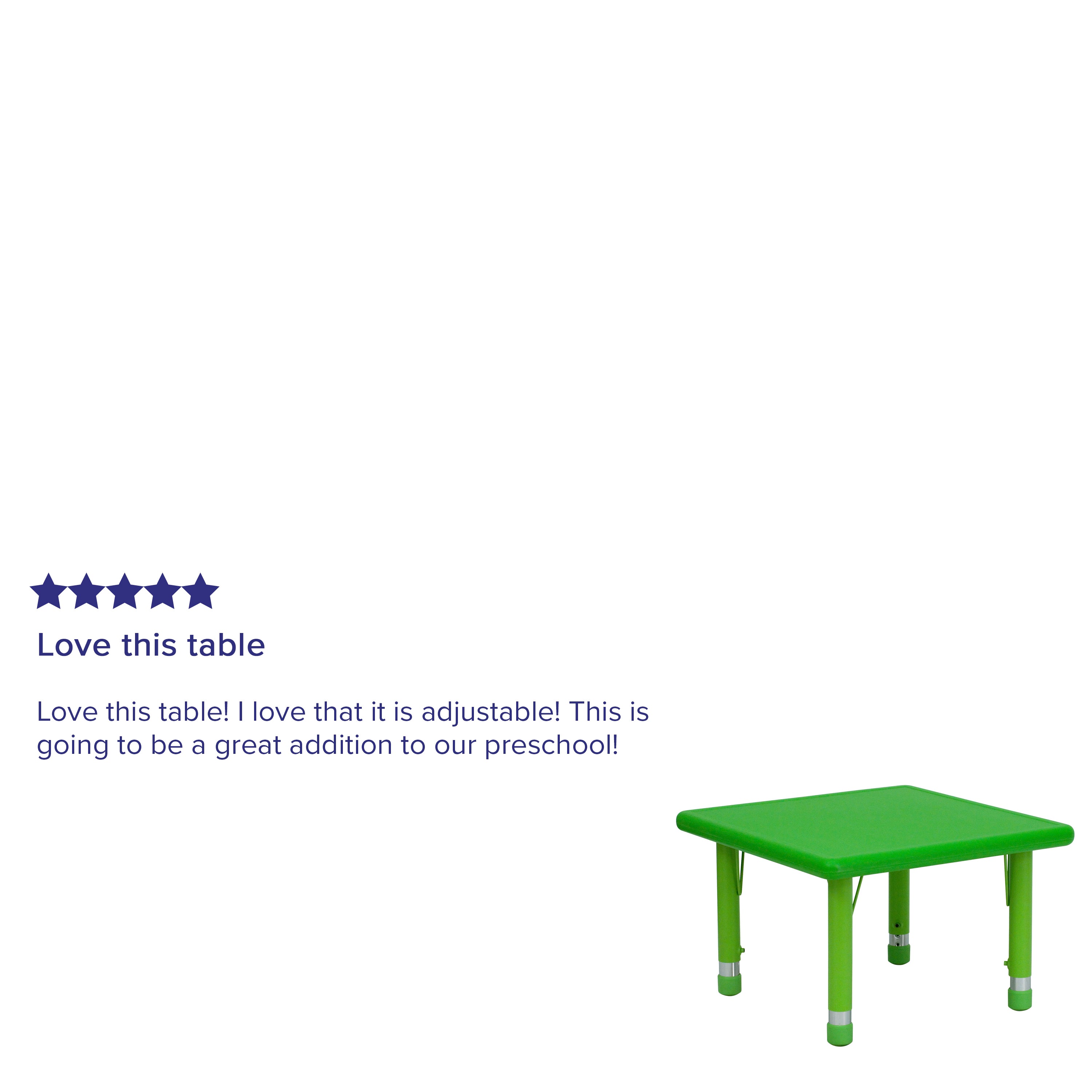 Wren 24'' Square Green Plastic Height Adjustable Activity Table