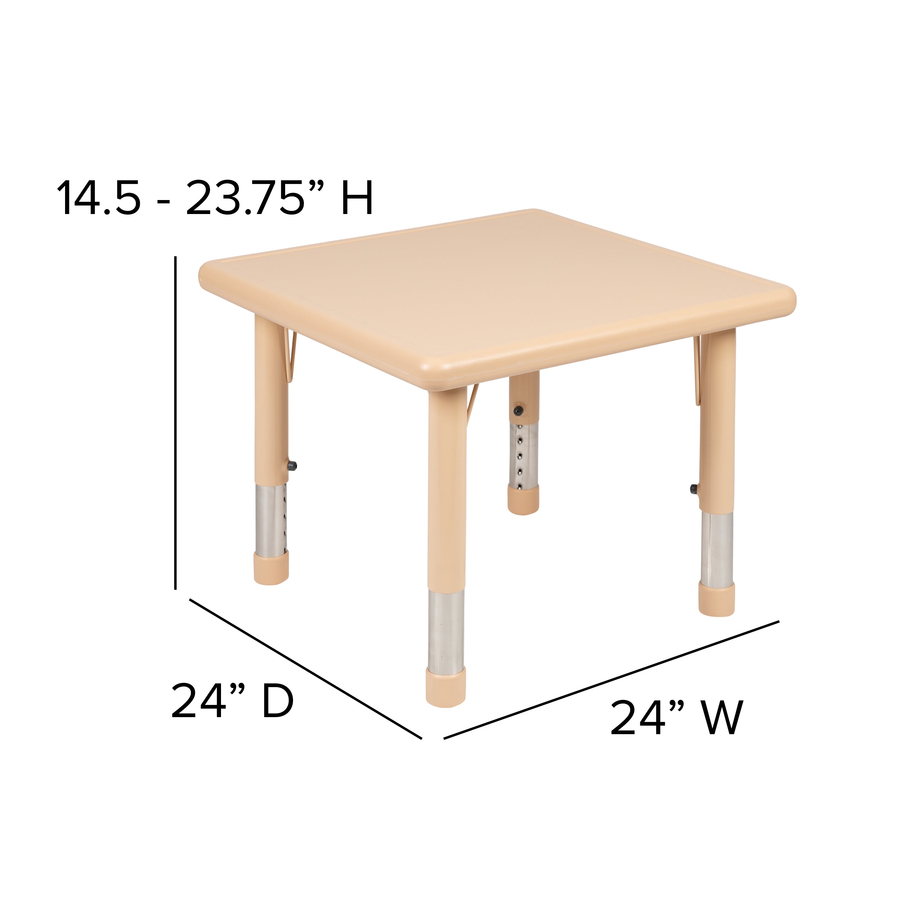 Wren 24" Square Natural Plastic Height Adjustable Activity Table