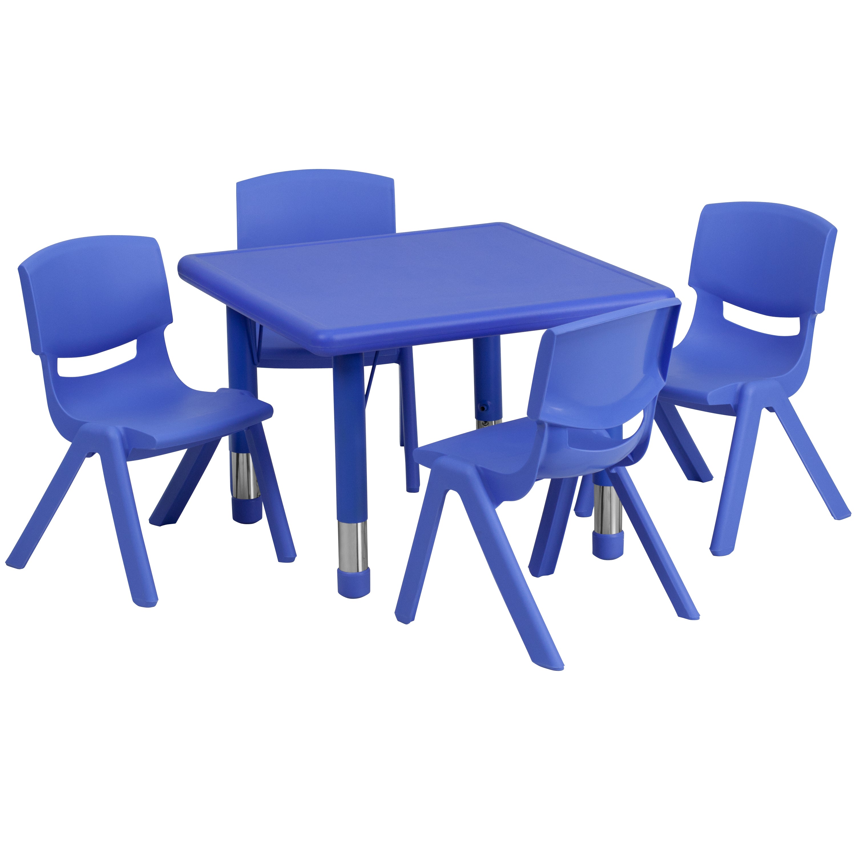 Emmy 24'' Square Blue Plastic Height Adjustable Activity Table Set with 4 Chairs