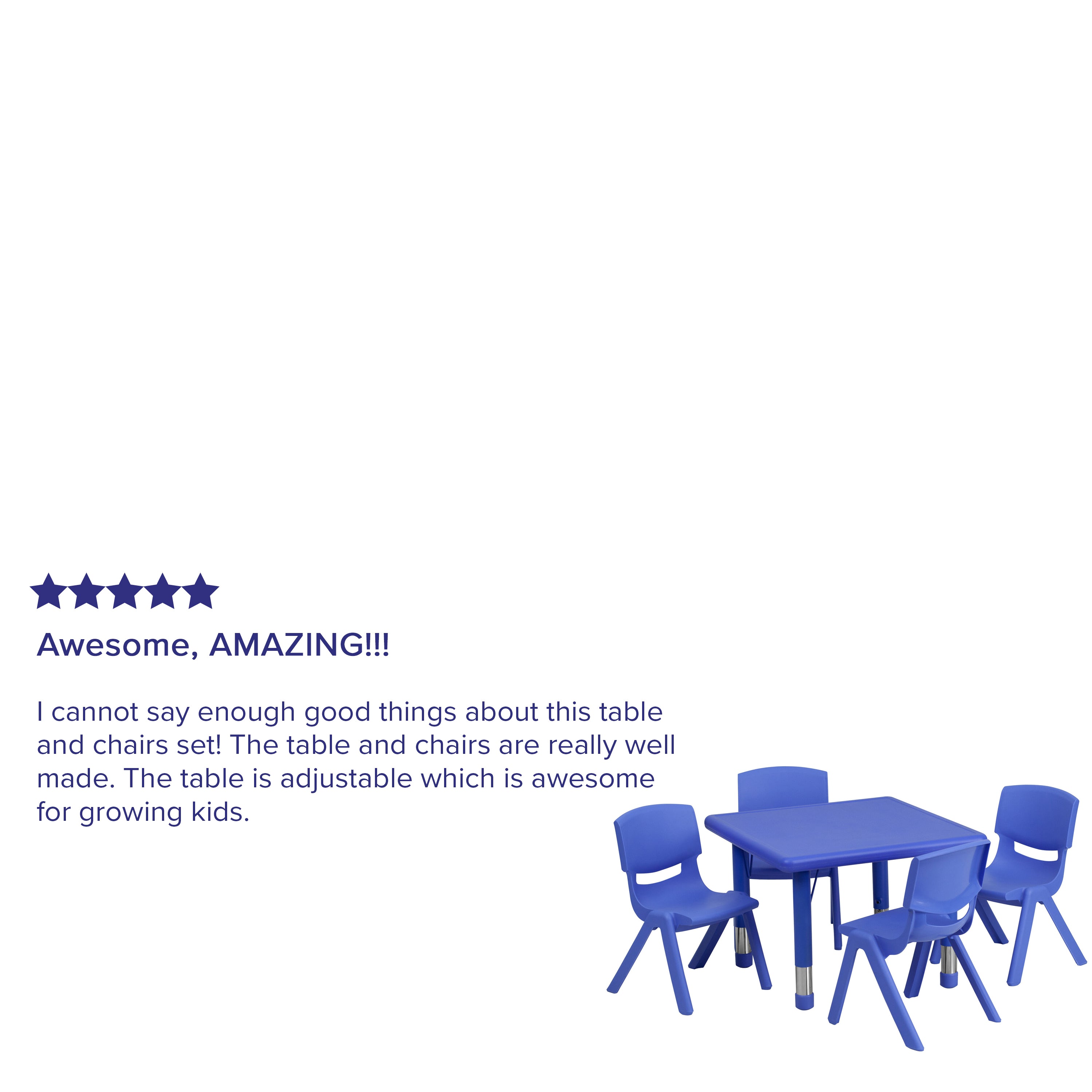 Emmy 24'' Square Blue Plastic Height Adjustable Activity Table Set with 4 Chairs