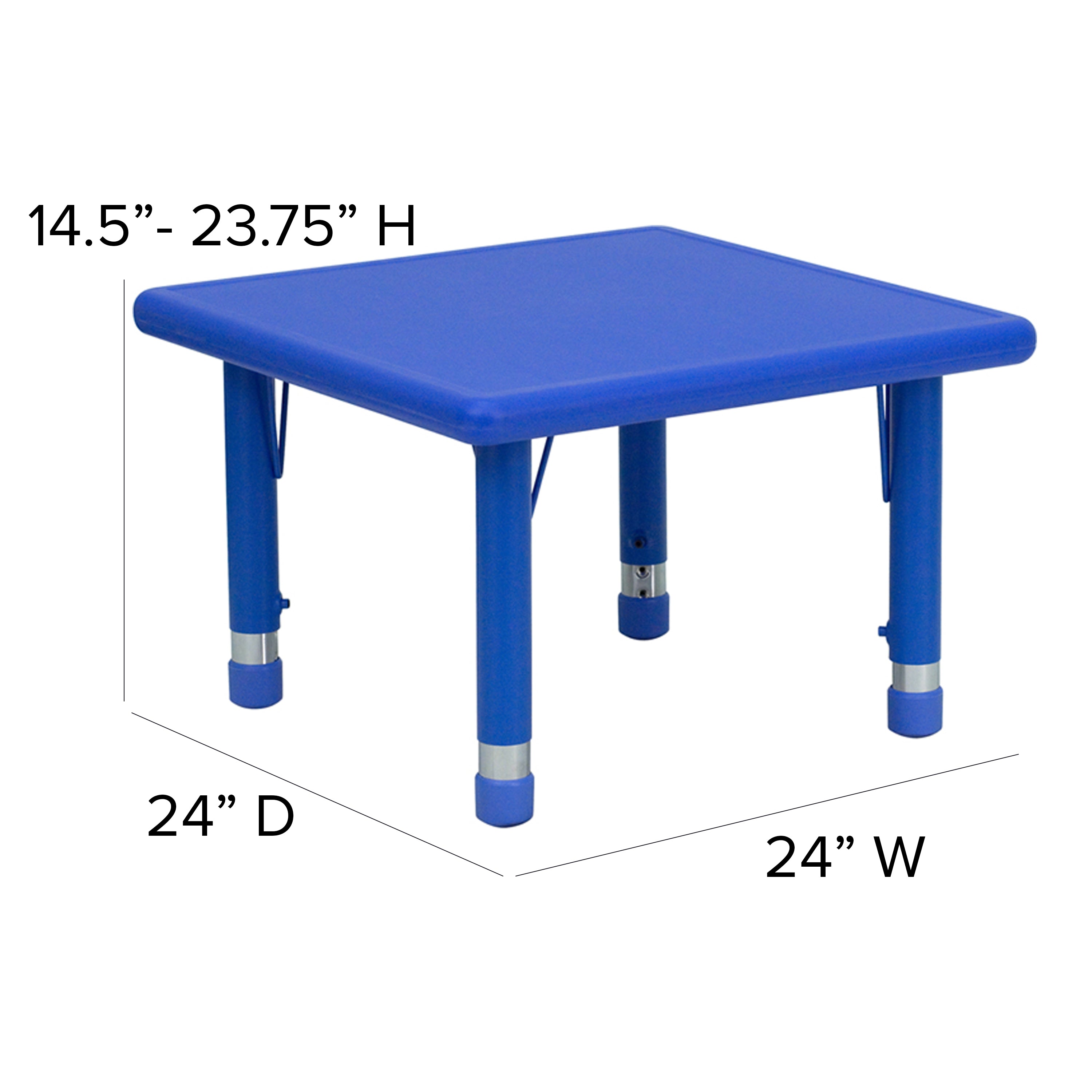 Emmy 24'' Square Blue Plastic Height Adjustable Activity Table Set with 2 Chairs
