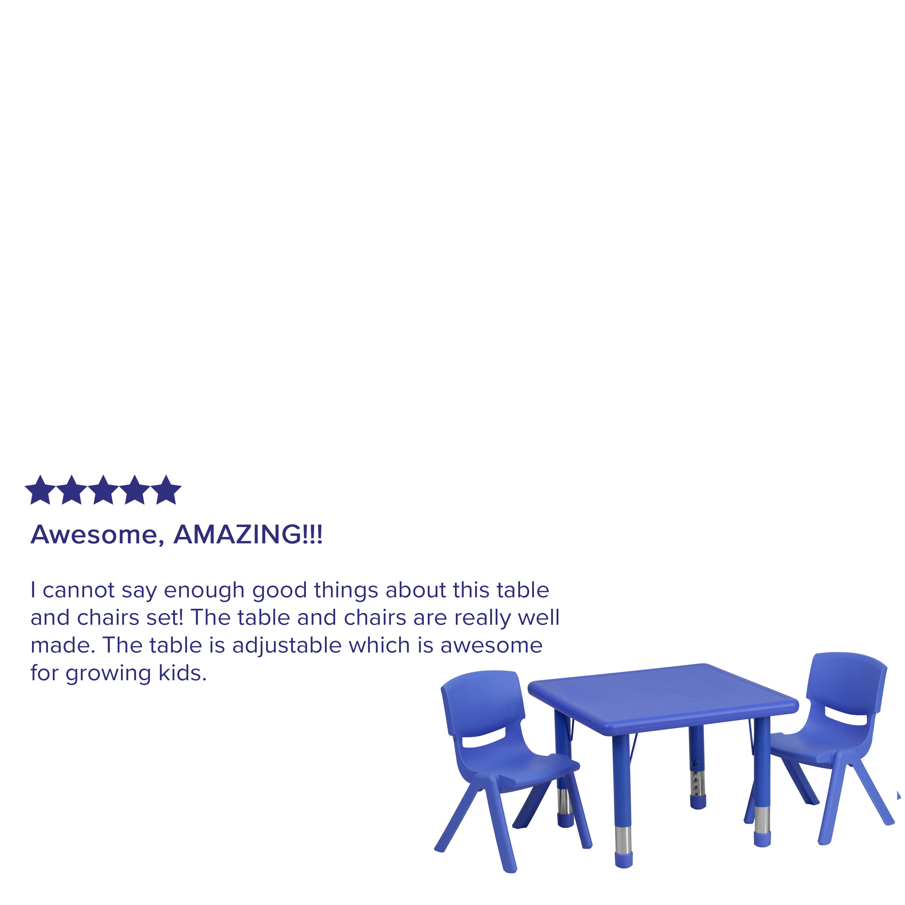 Emmy 24'' Square Blue Plastic Height Adjustable Activity Table Set with 2 Chairs