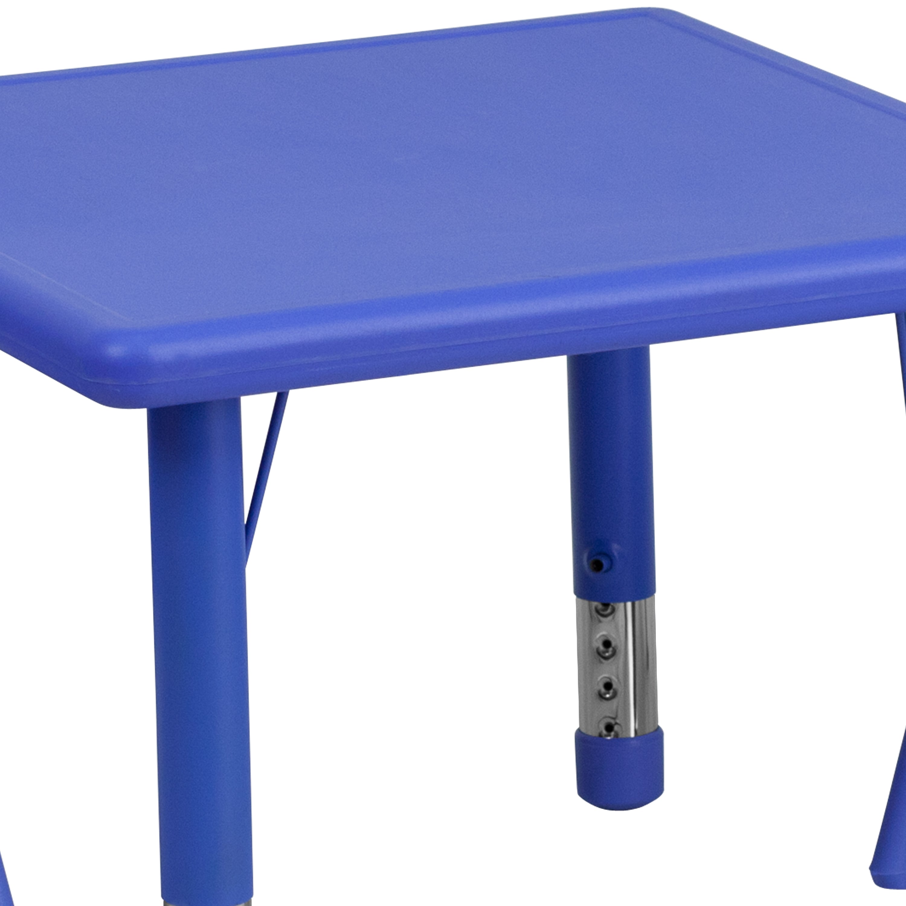 Emmy 24'' Square Blue Plastic Height Adjustable Activity Table Set with 2 Chairs