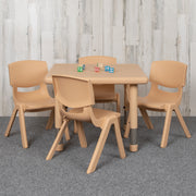 Emmy 24" Square Natural Plastic Height Adjustable Activity Table Set with 4 Chairs