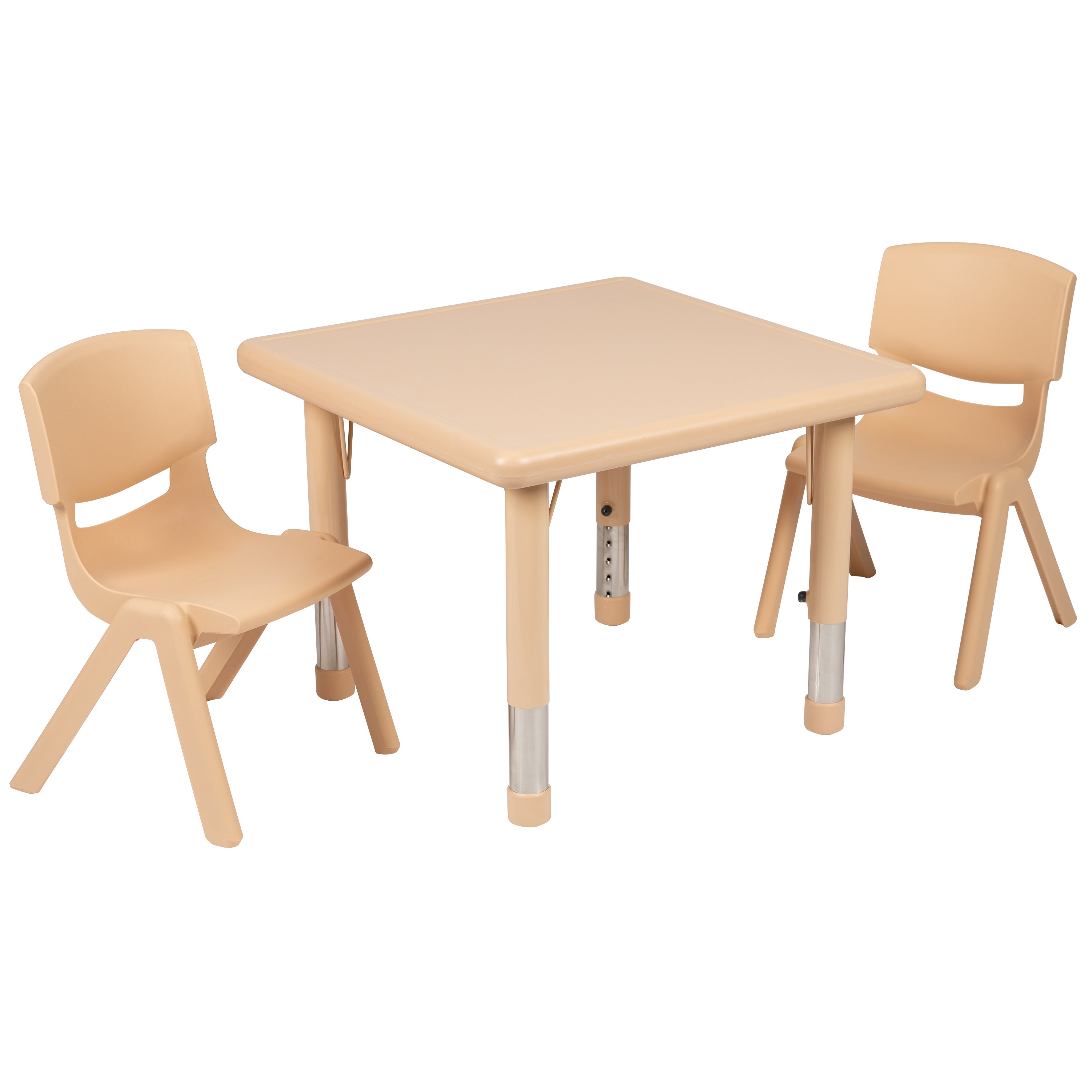 Emmy 24" Square Natural Plastic Height Adjustable Activity Table Set with 2 Chairs