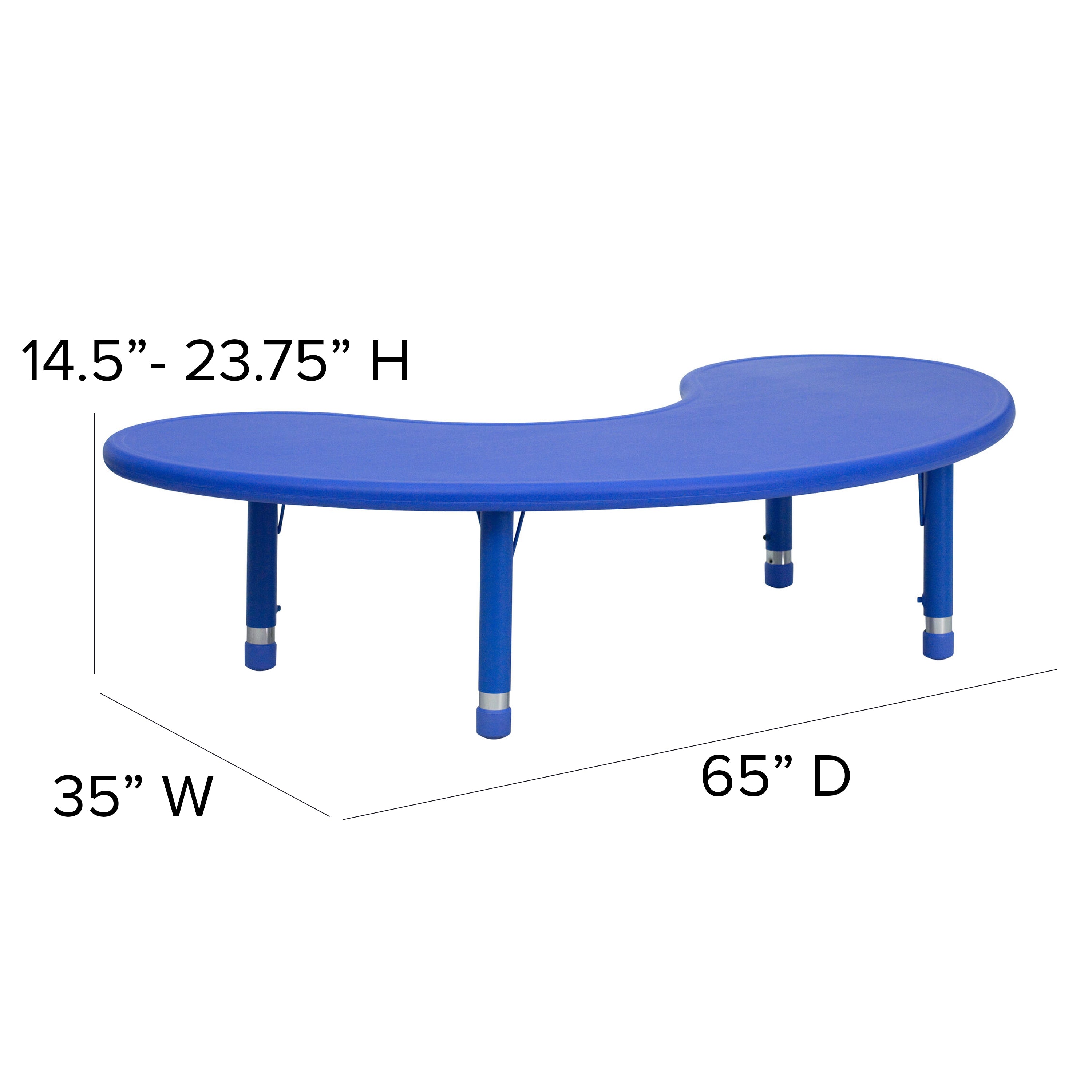 Wren 35''W x 65''L Half-Moon Blue Plastic Height Adjustable Activity Table