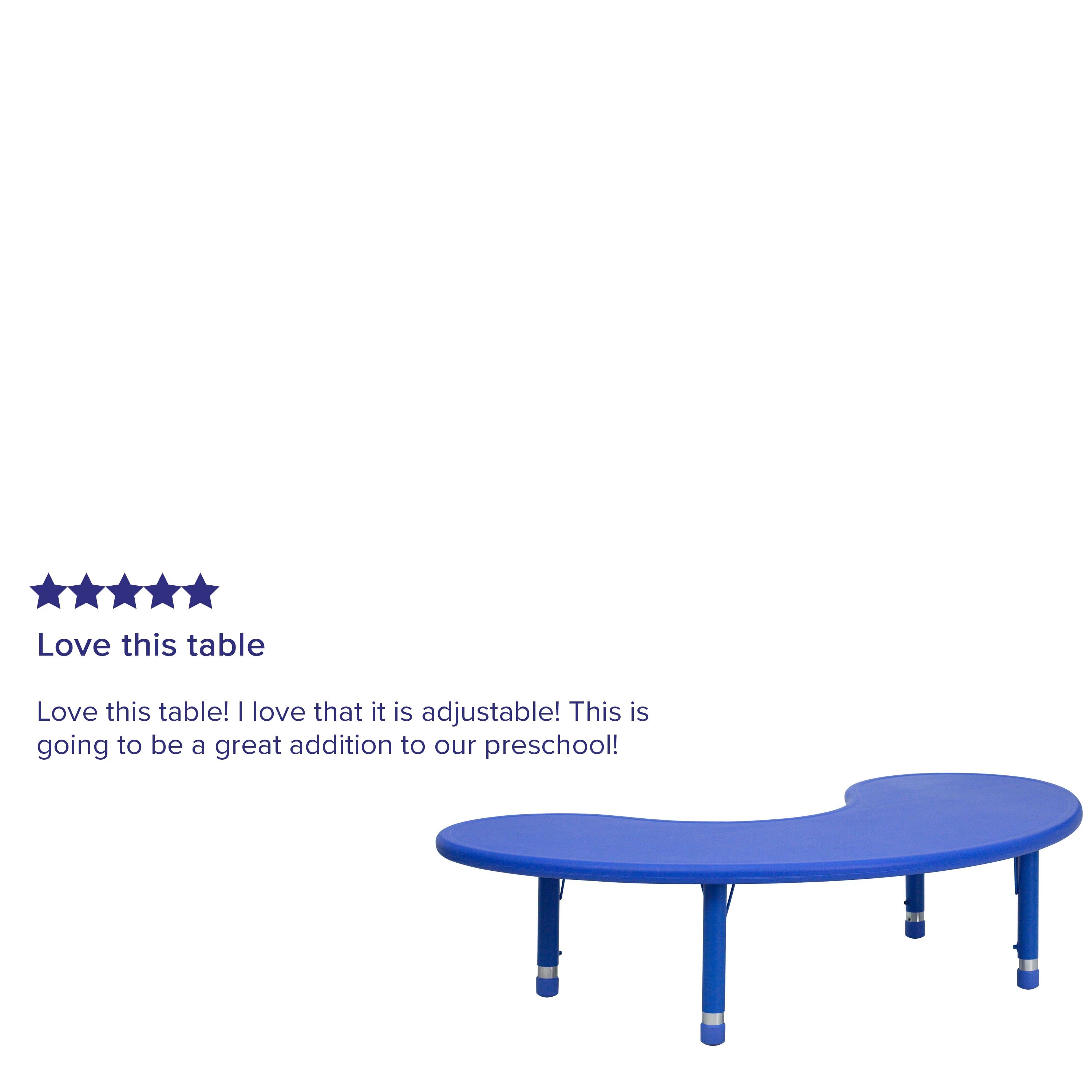 Wren 35''W x 65''L Half-Moon Blue Plastic Height Adjustable Activity Table