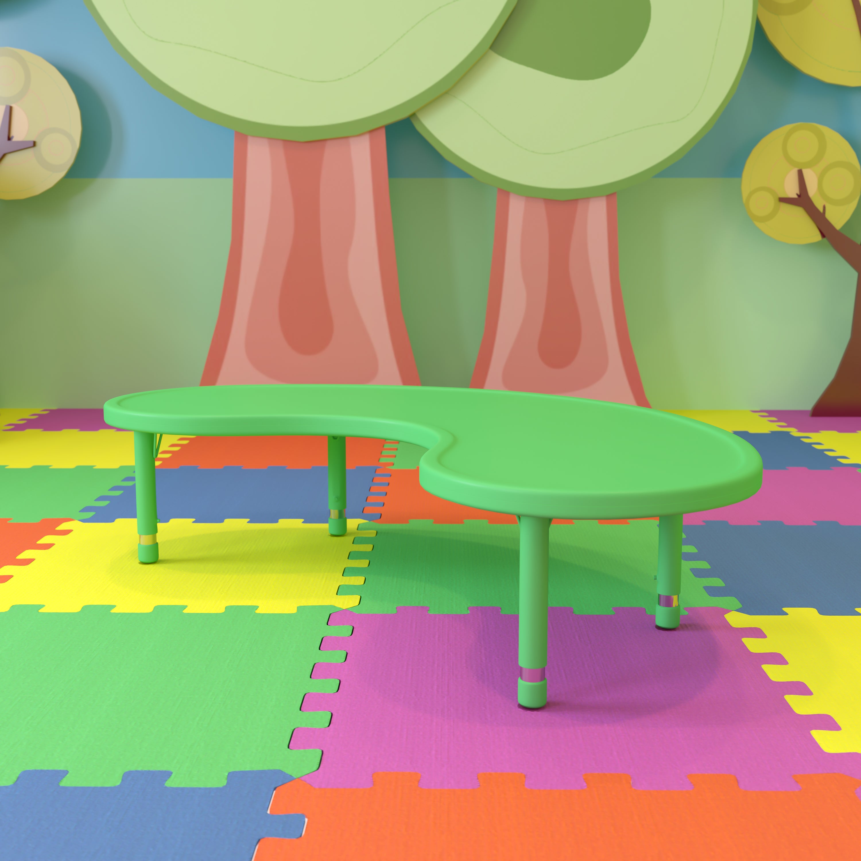 Wren 35''W x 65''L Half-Moon Green Plastic Height Adjustable Activity Table