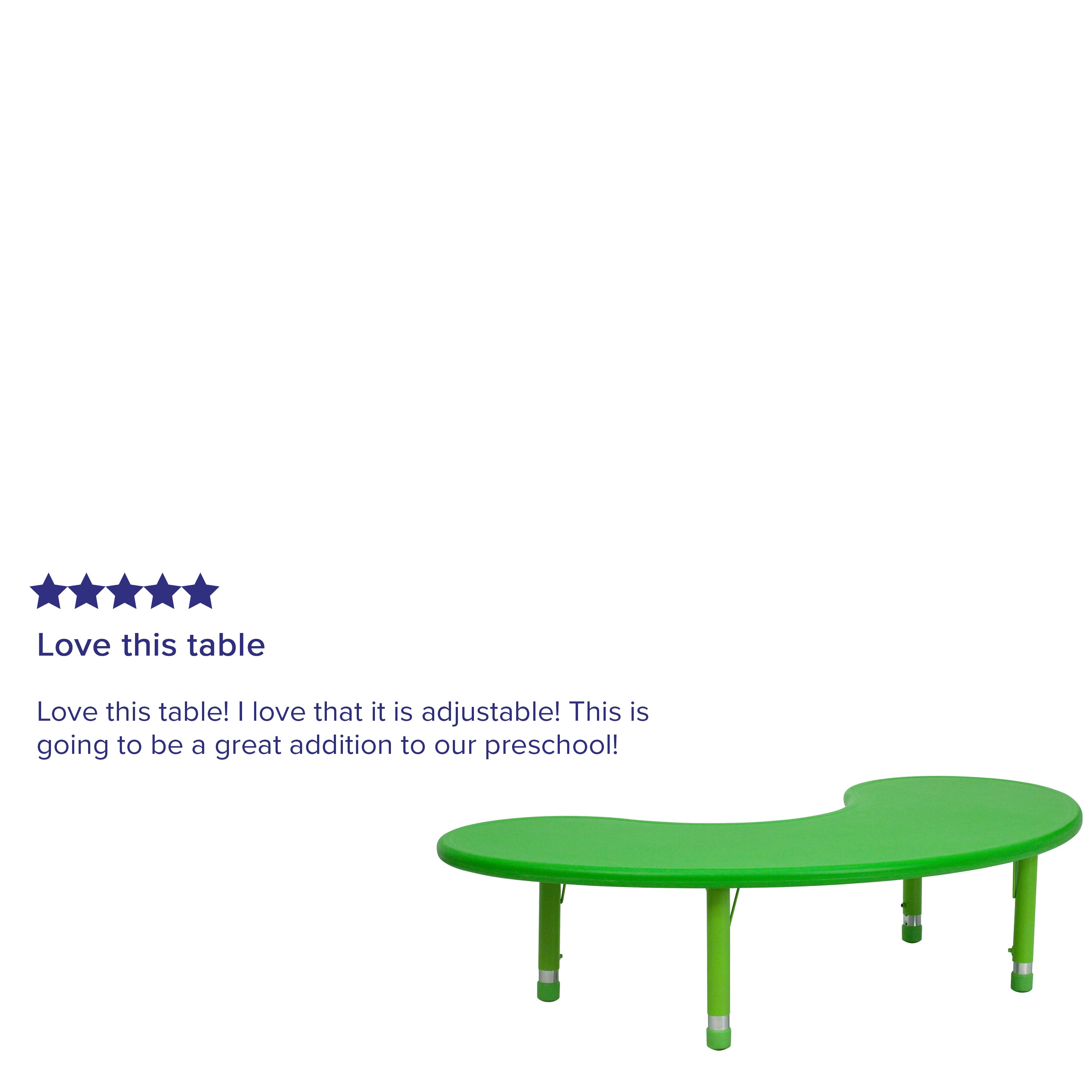 Wren 35''W x 65''L Half-Moon Green Plastic Height Adjustable Activity Table