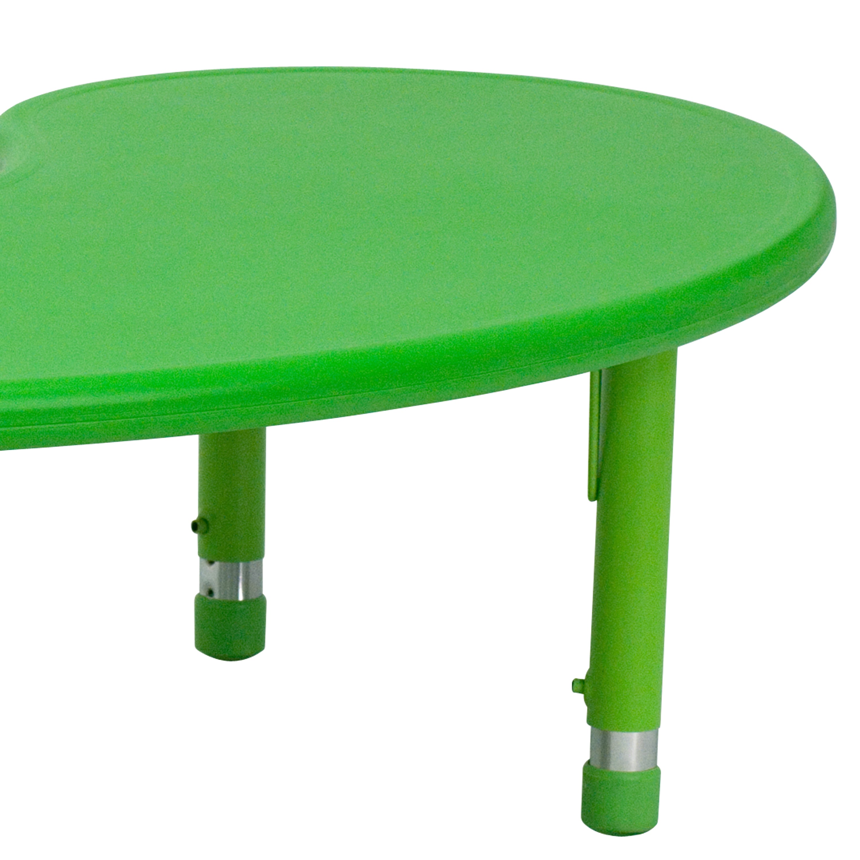 Wren 35''W x 65''L Half-Moon Green Plastic Height Adjustable Activity Table