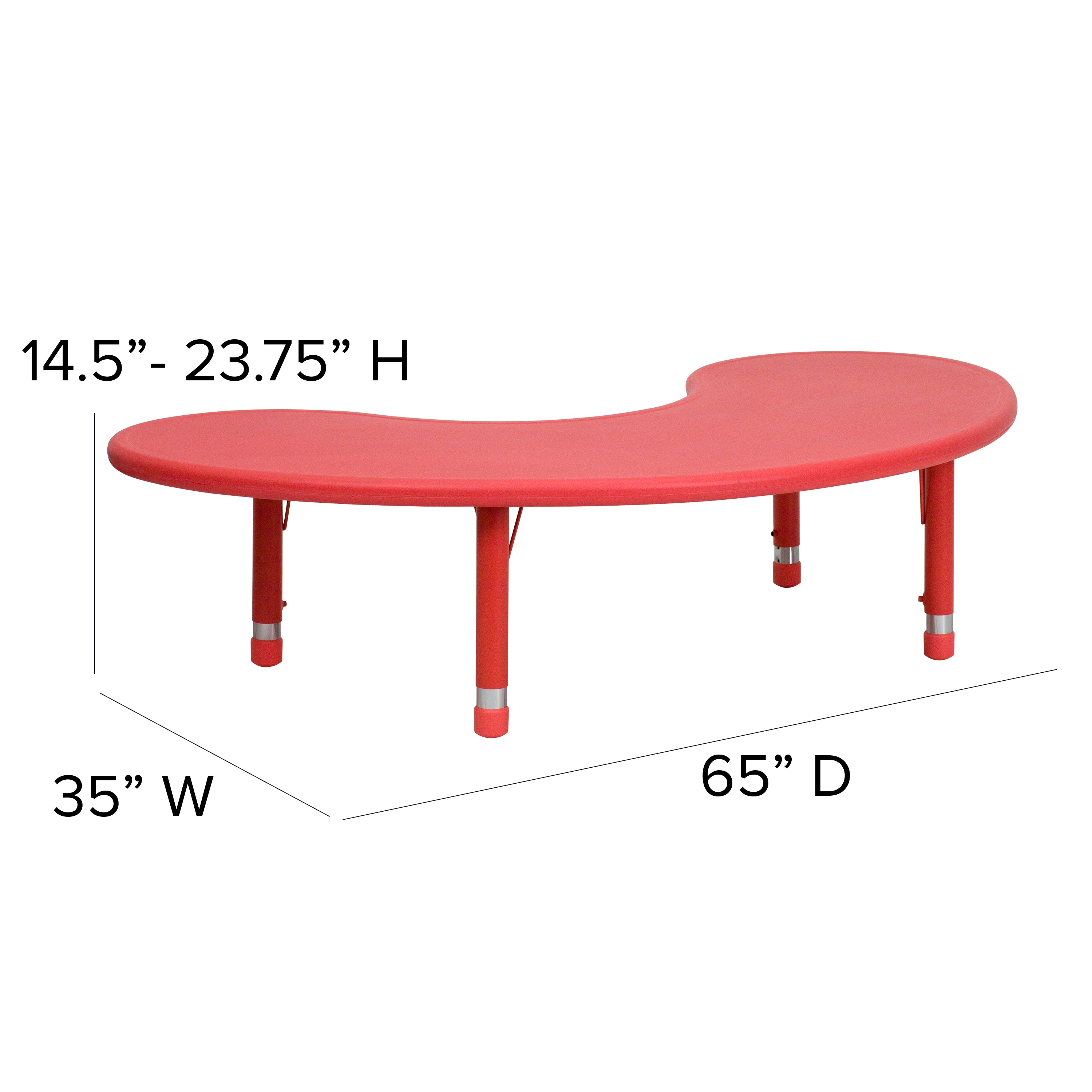 Wren 35''W x 65''L Half-Moon Red Plastic Height Adjustable Activity Table