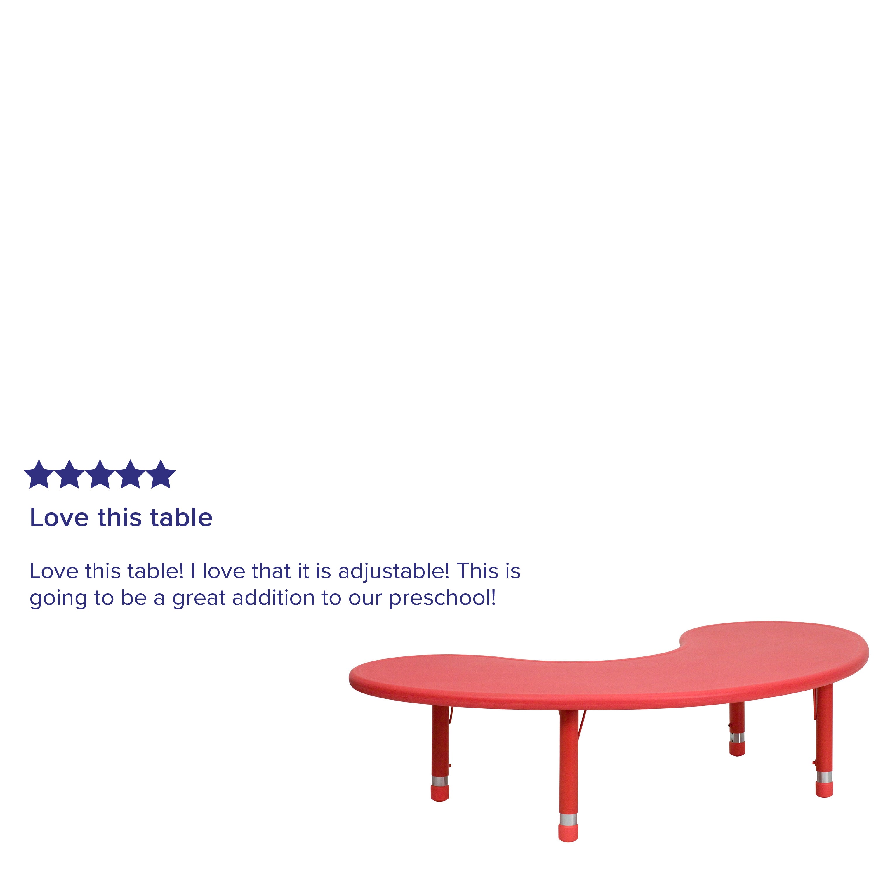 Wren 35''W x 65''L Half-Moon Red Plastic Height Adjustable Activity Table