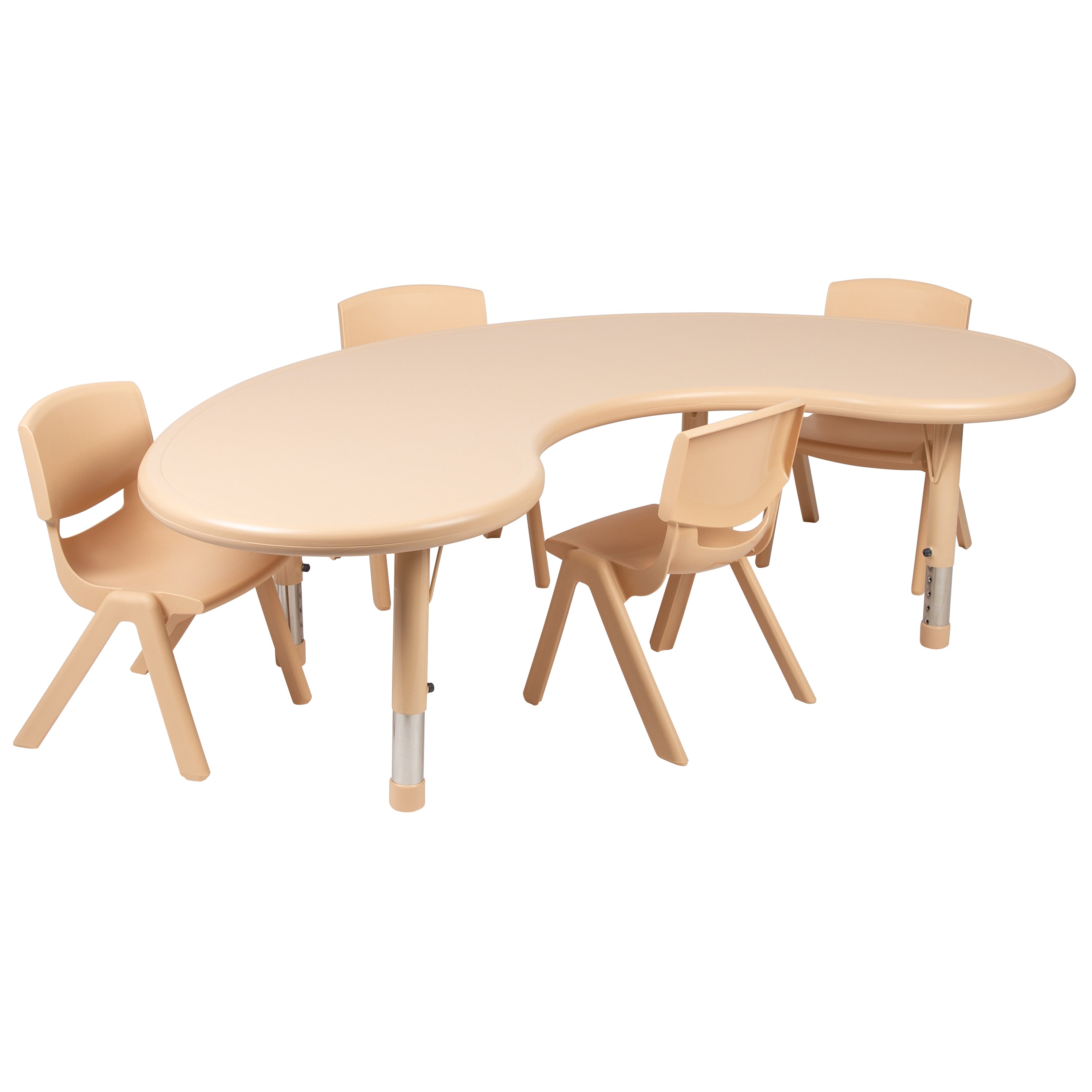 Emmy 35"W x 65"L Half-Moon Natural Plastic Height Adjustable Activity Table Set with 4 Chairs