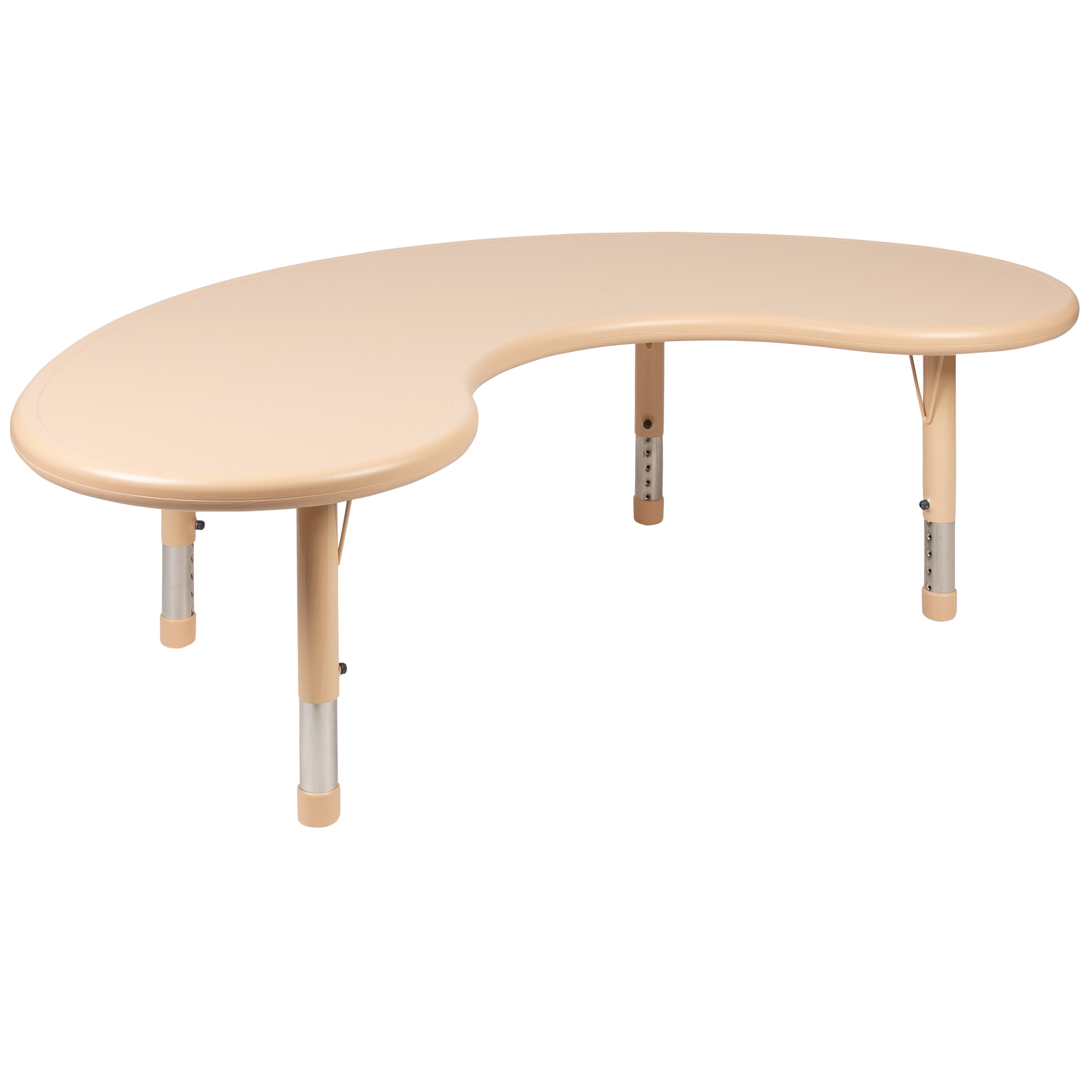 Emmy 35"W x 65"L Half-Moon Natural Plastic Height Adjustable Activity Table Set with 4 Chairs