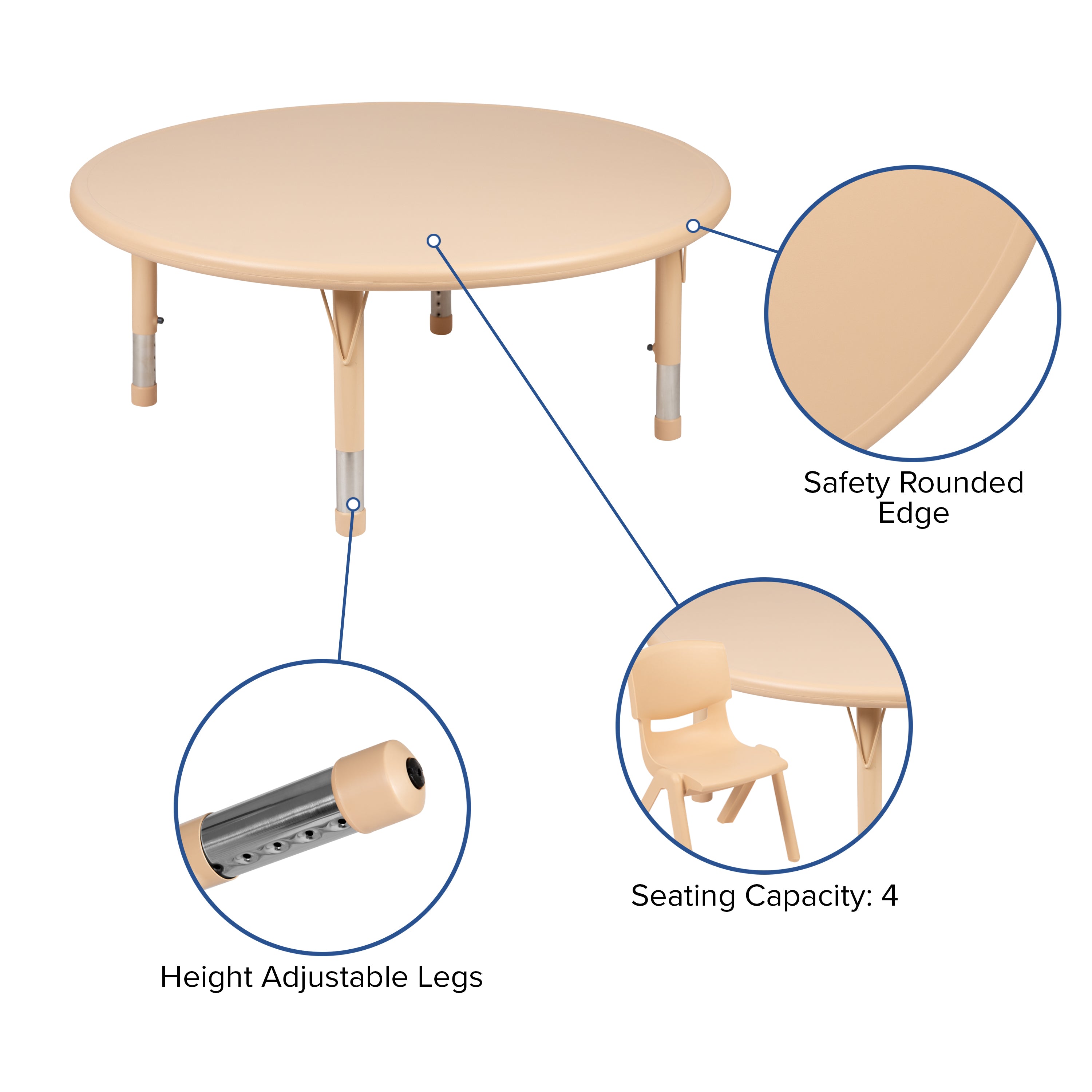 Wren 45" Round Natural Plastic Height Adjustable Activity Table