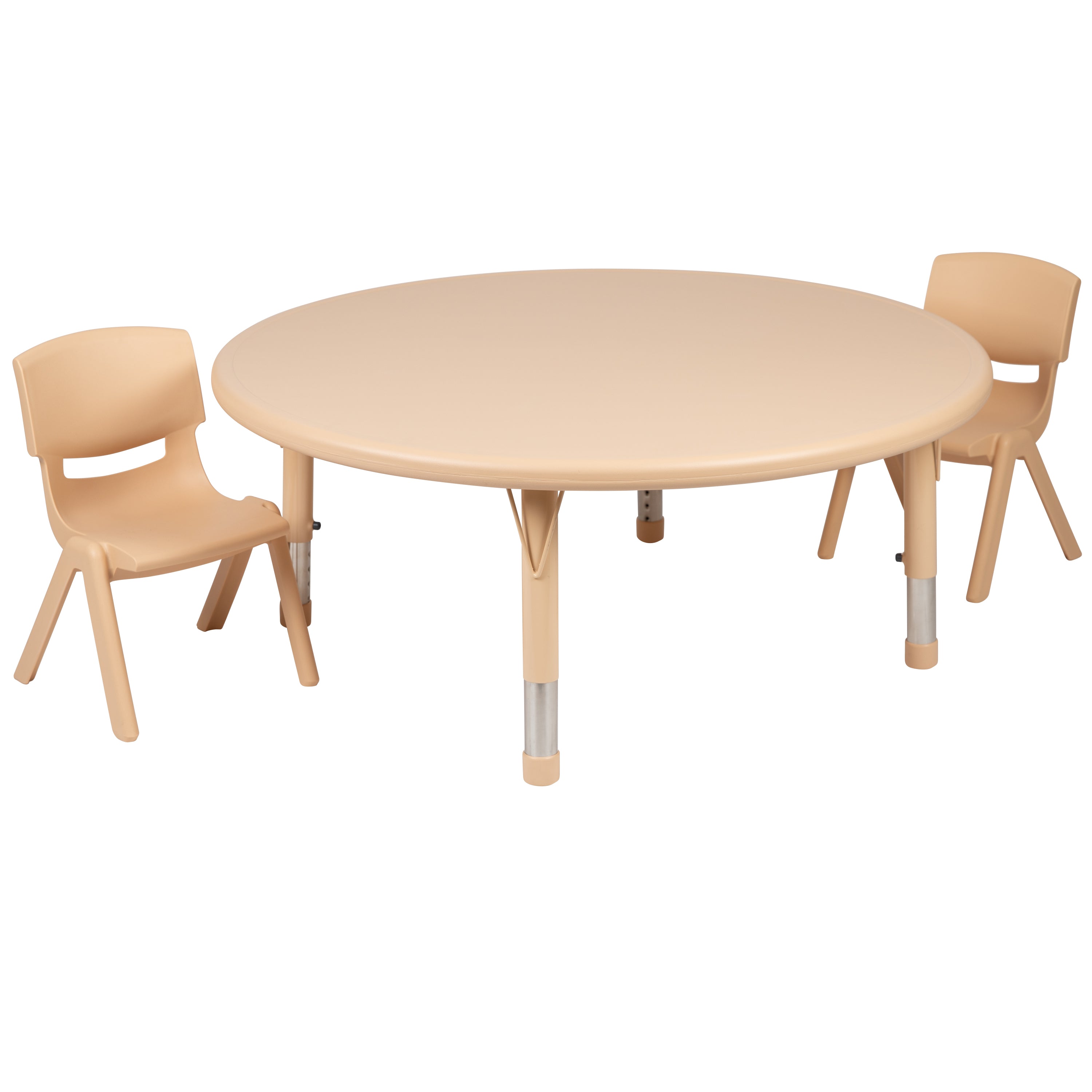 Emmy 45" Round Natural Plastic Height Adjustable Activity Table Set with 2 Chairs
