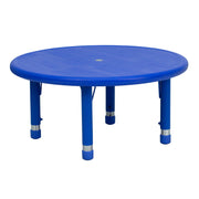Wren 33'' Round Blue Plastic Height Adjustable Activity Table