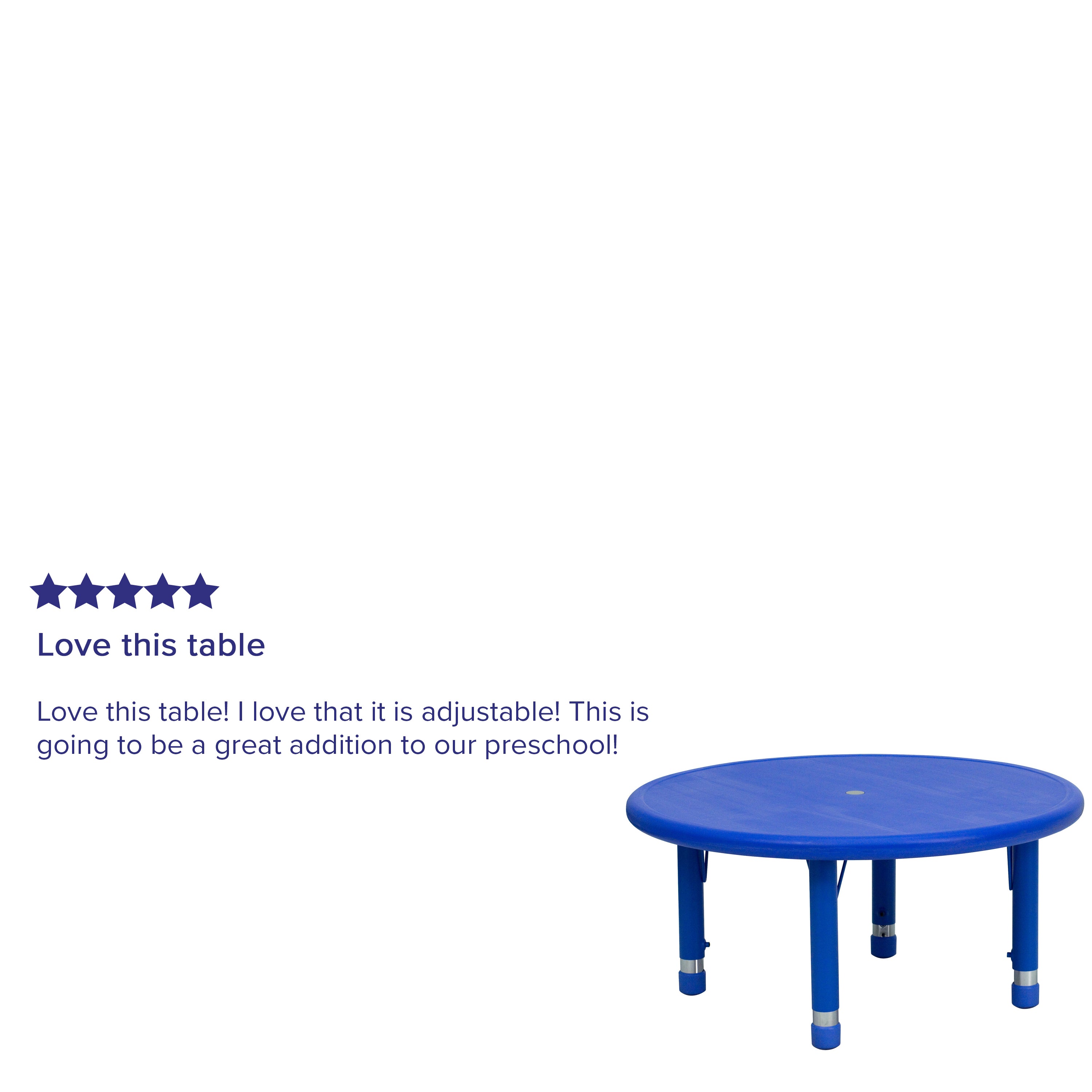 Wren 33'' Round Blue Plastic Height Adjustable Activity Table