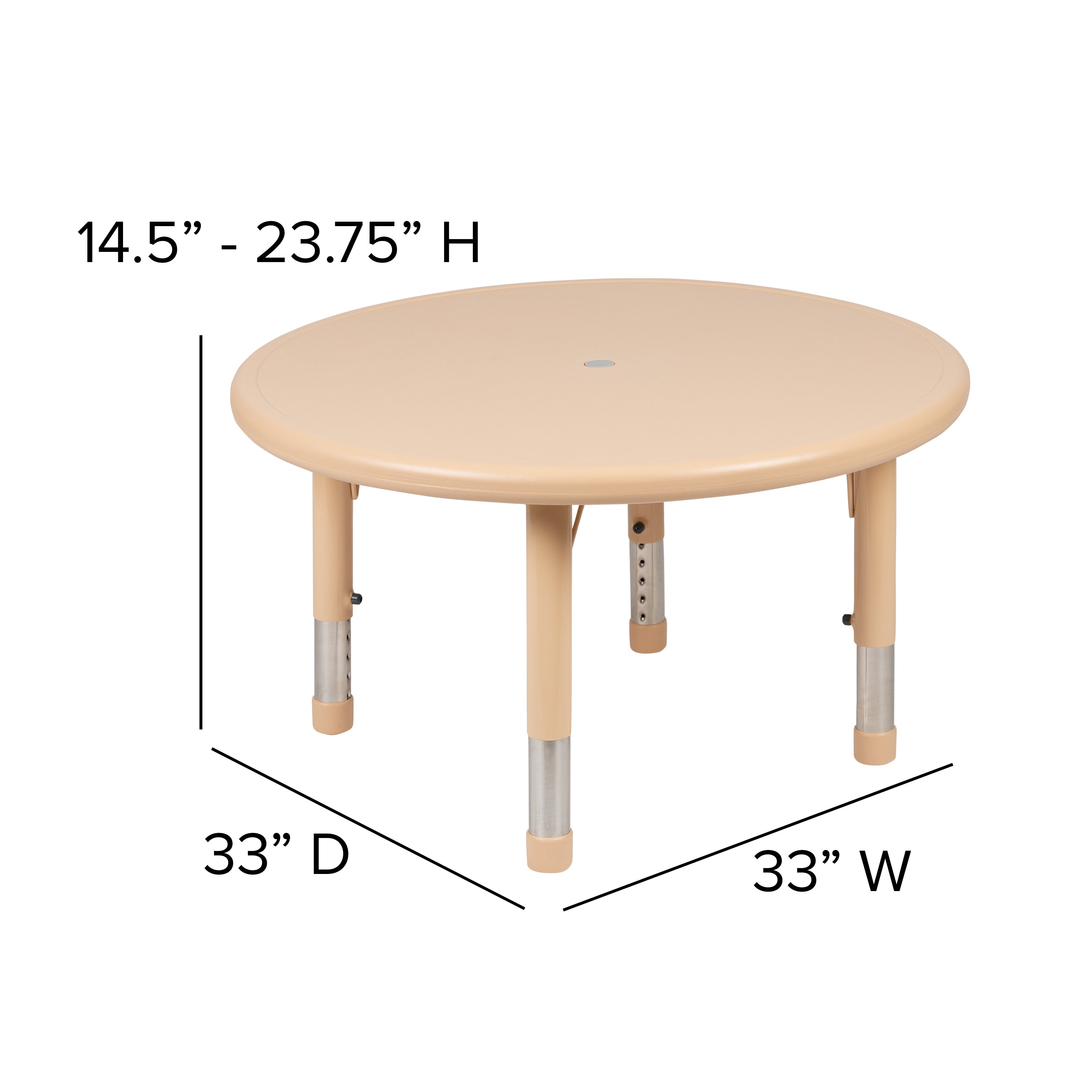 Wren 33" Round Natural Plastic Height Adjustable Activity Table