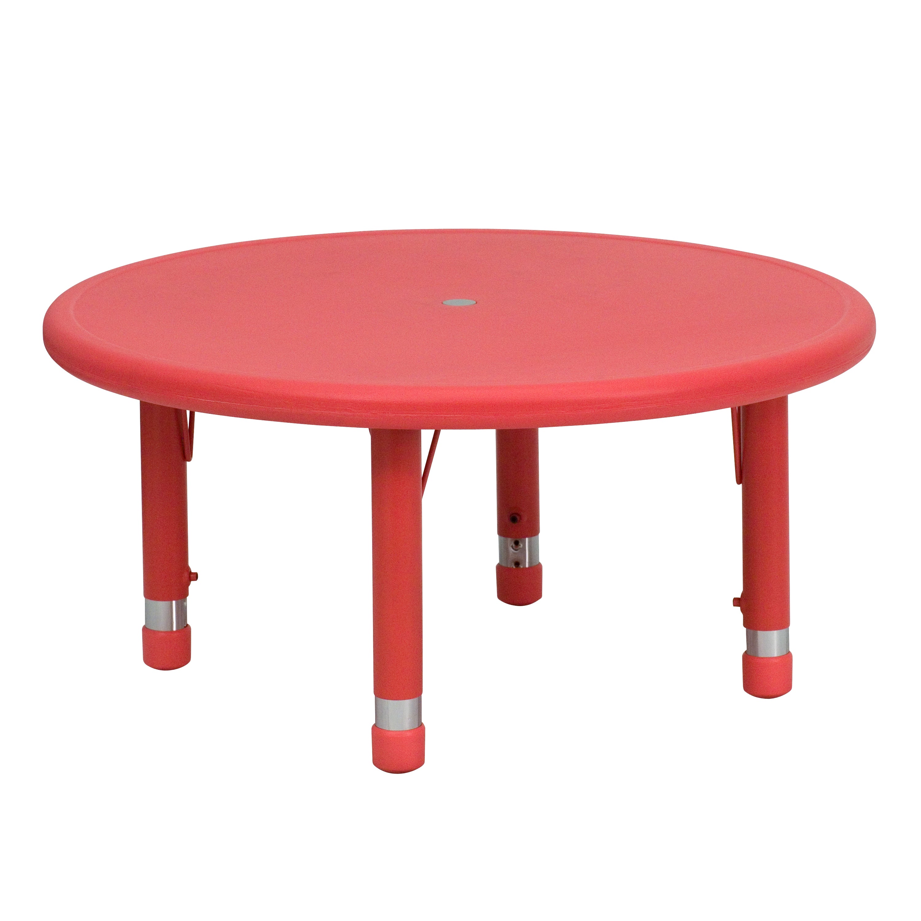 Wren 33'' Round Red Plastic Height Adjustable Activity Table