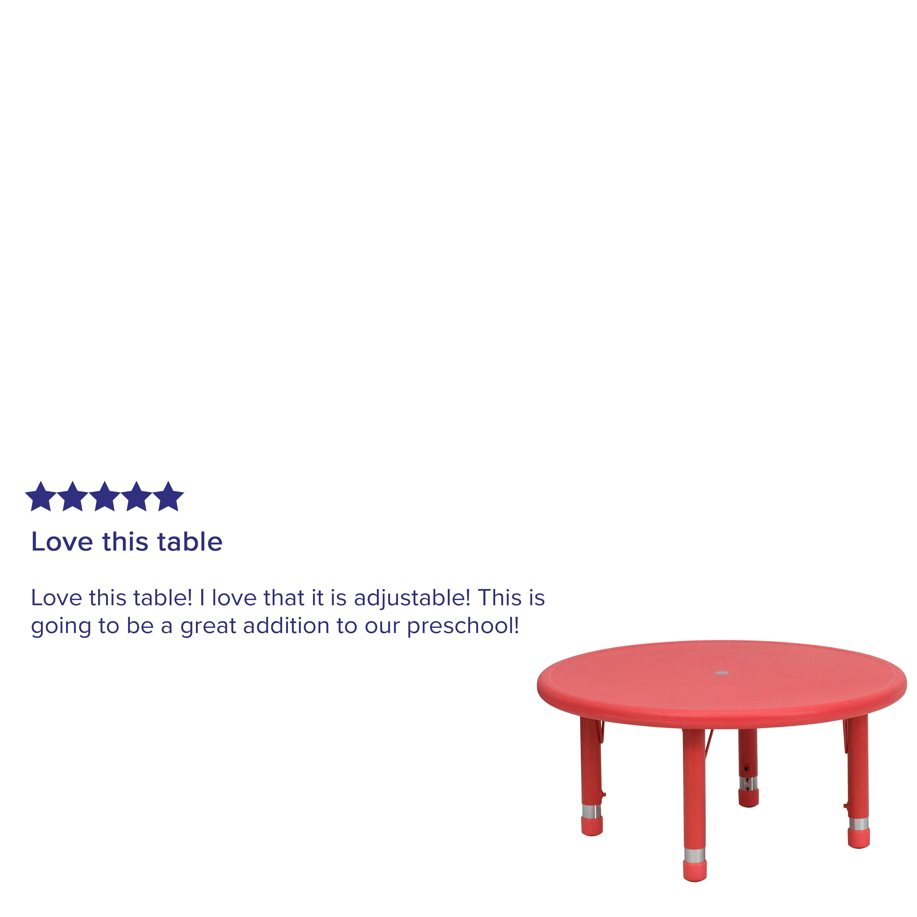 Wren 33'' Round Red Plastic Height Adjustable Activity Table
