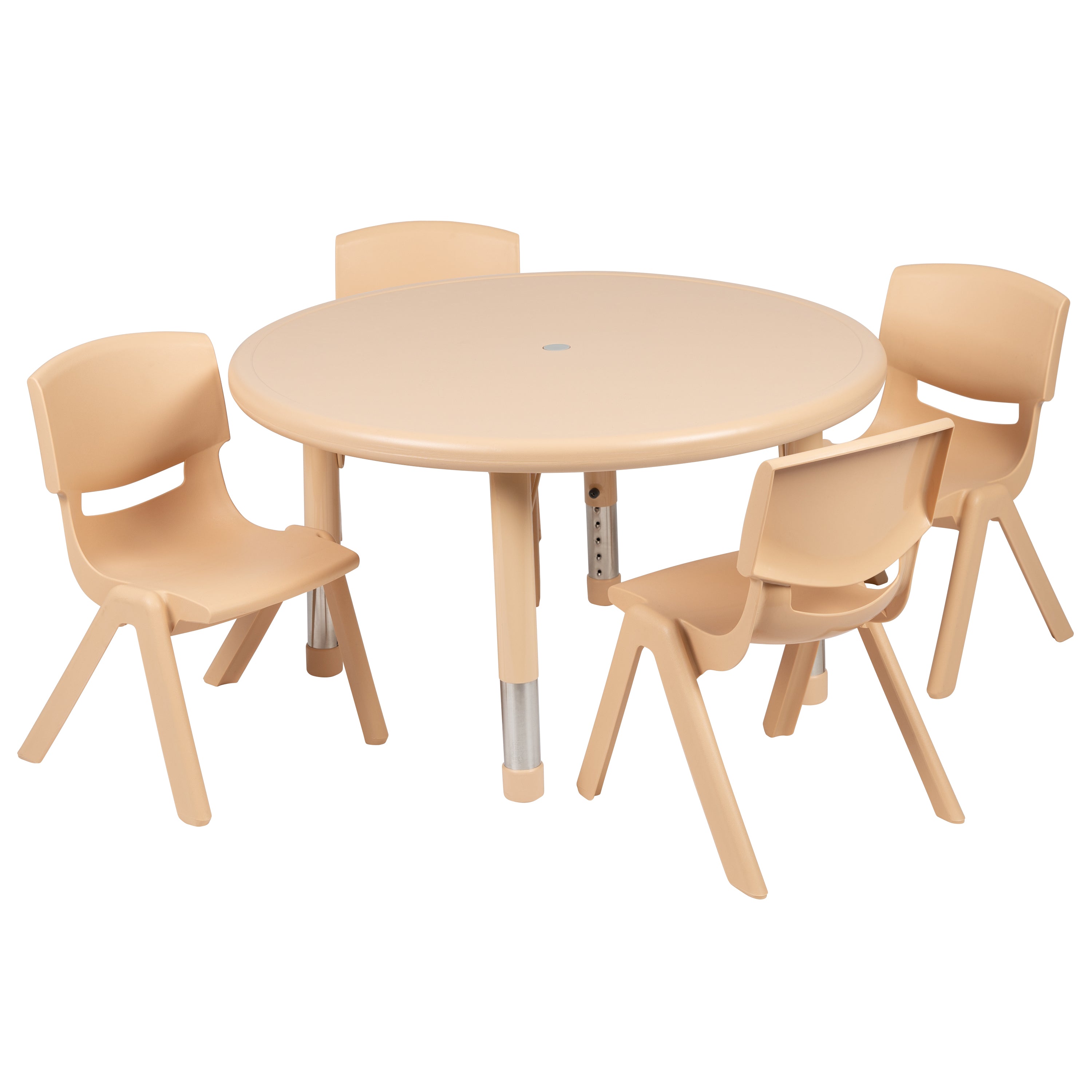 Emmy 33" Round Natural Plastic Height Adjustable Activity Table Set with 4 Chairs