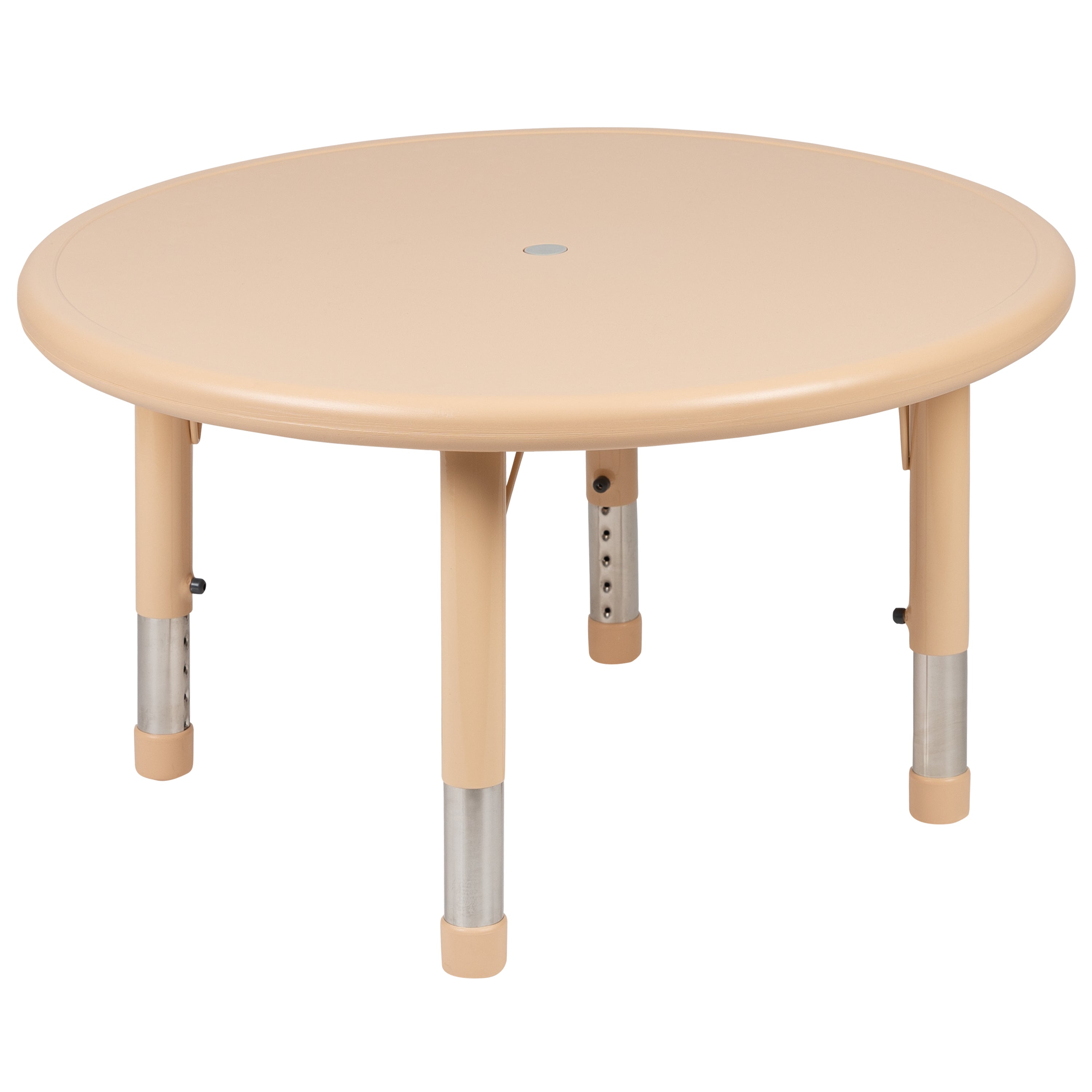 Emmy 33" Round Natural Plastic Height Adjustable Activity Table Set with 2 Chairs