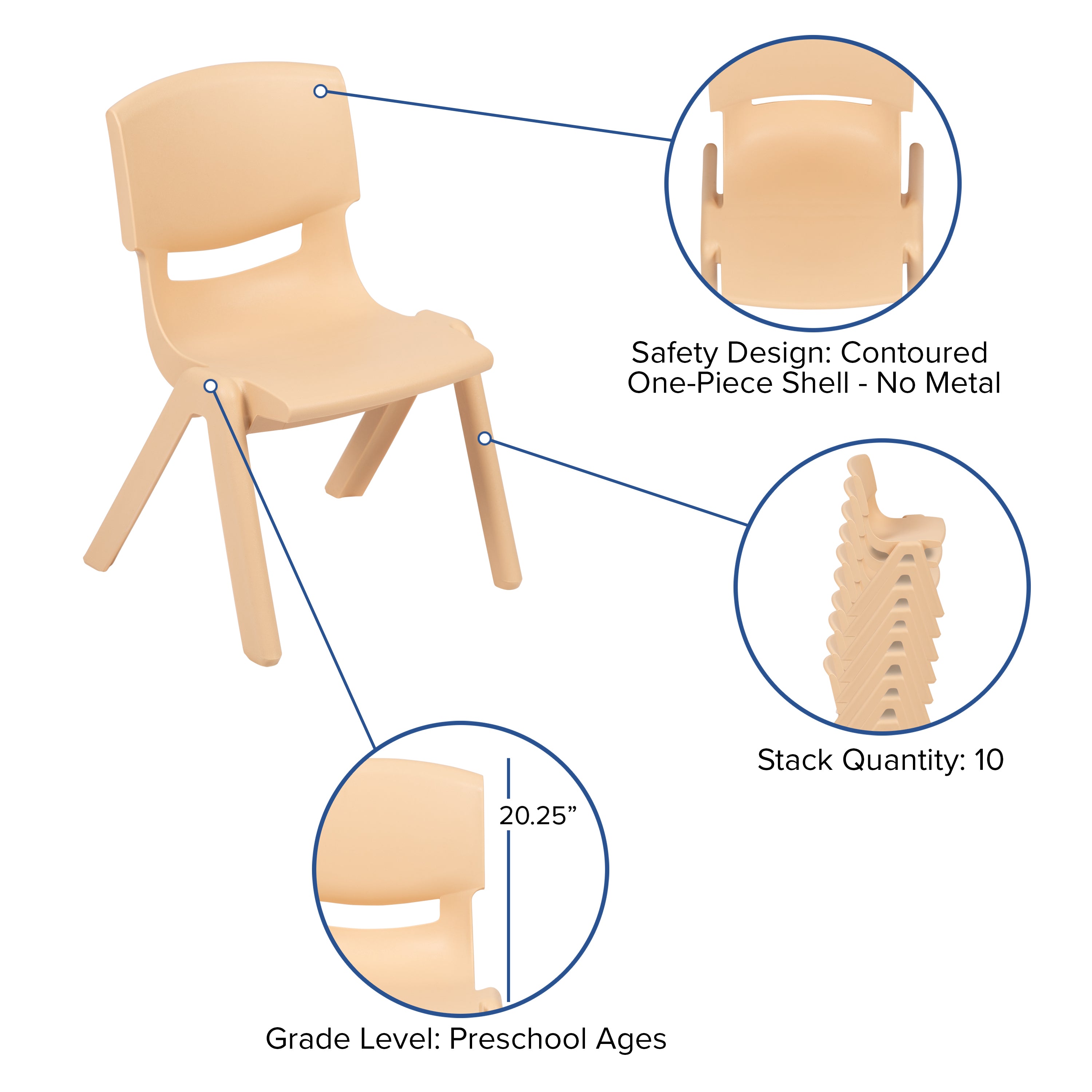 Emmy 33" Round Natural Plastic Height Adjustable Activity Table Set with 2 Chairs