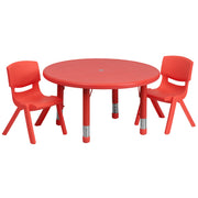 Emmy 33'' Round Red Plastic Height Adjustable Activity Table Set with 2 Chairs