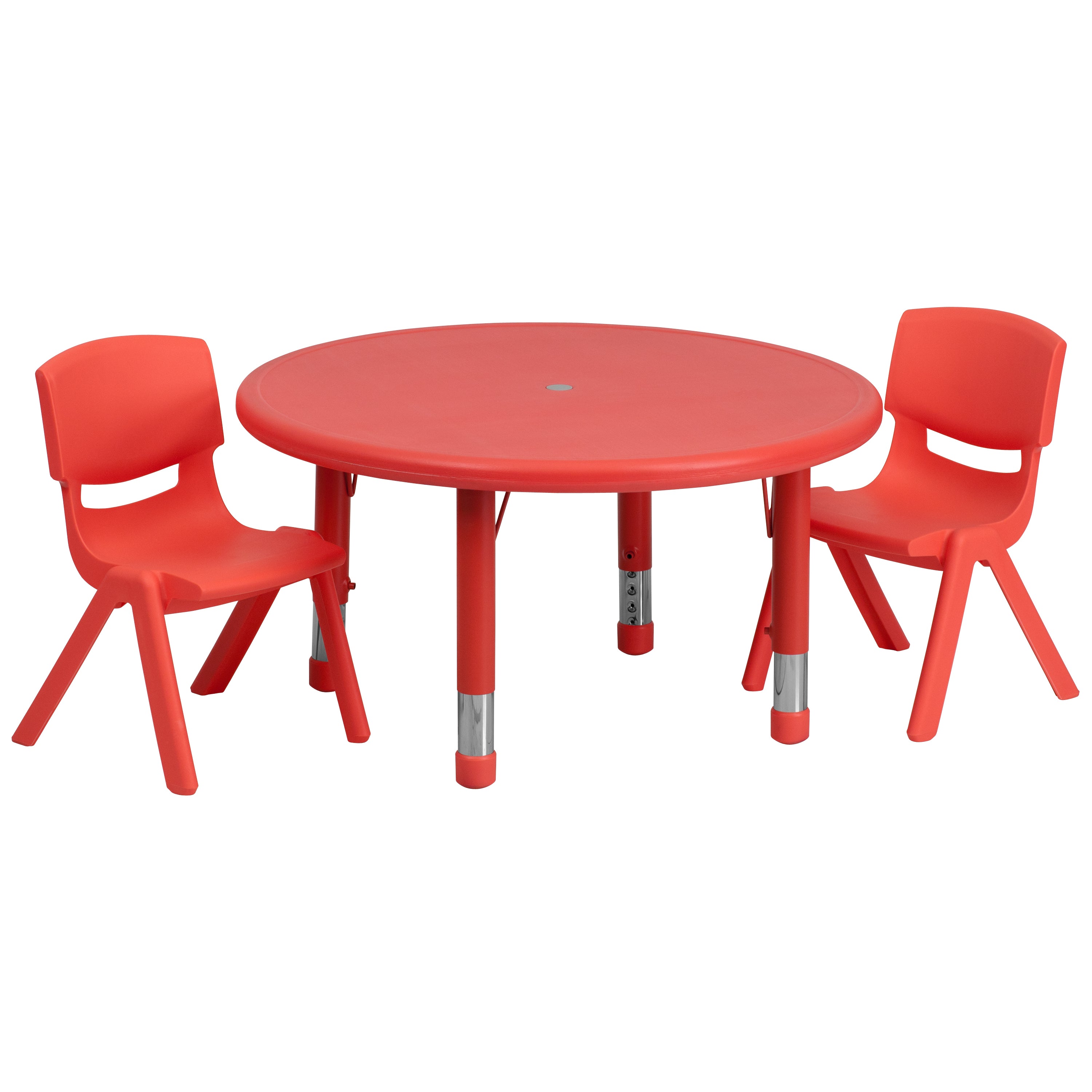Emmy 33'' Round Red Plastic Height Adjustable Activity Table Set with 2 Chairs