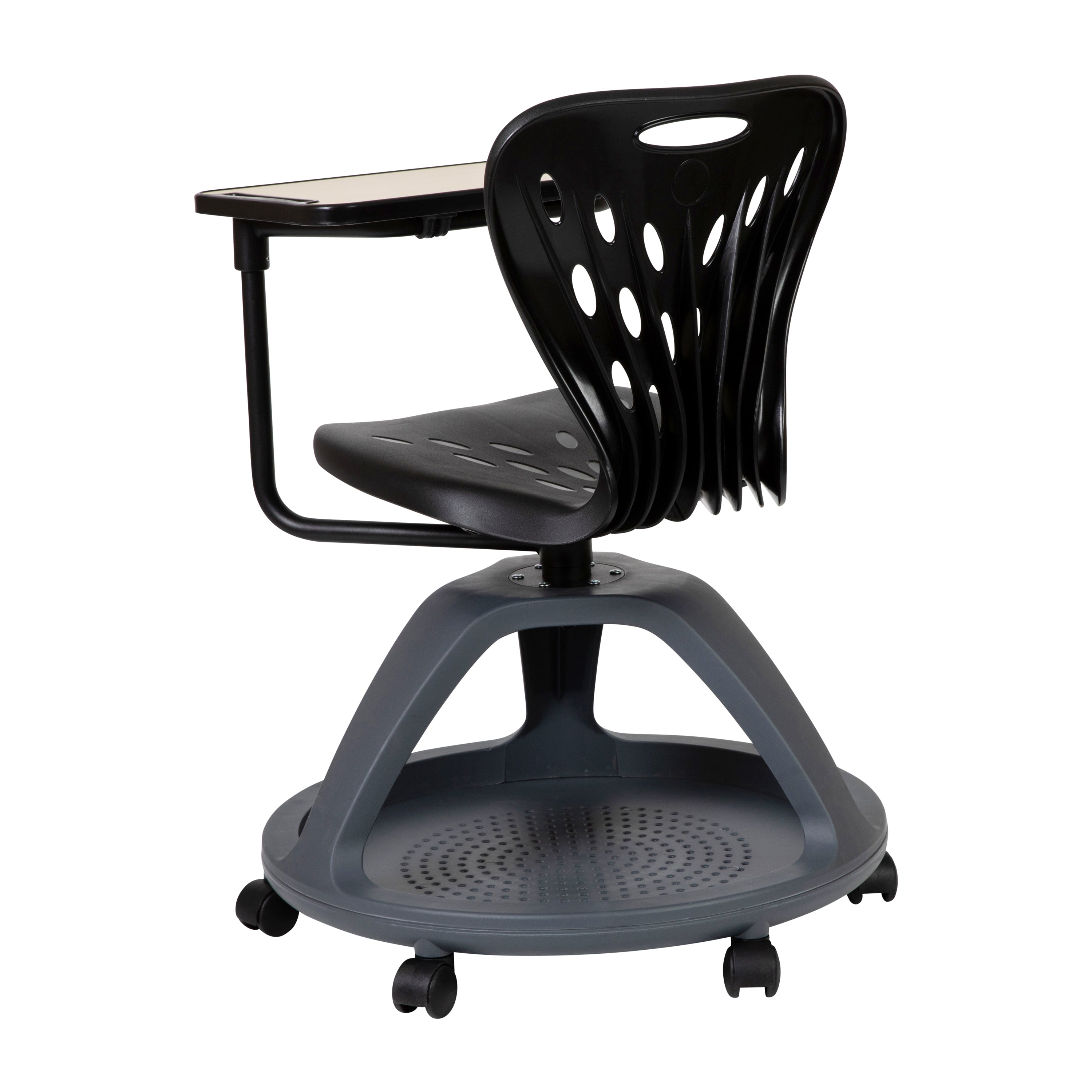 Laikyn Black Mobile Desk Chair with 360 Degree Tablet Rotation and Under Seat Storage Cubby