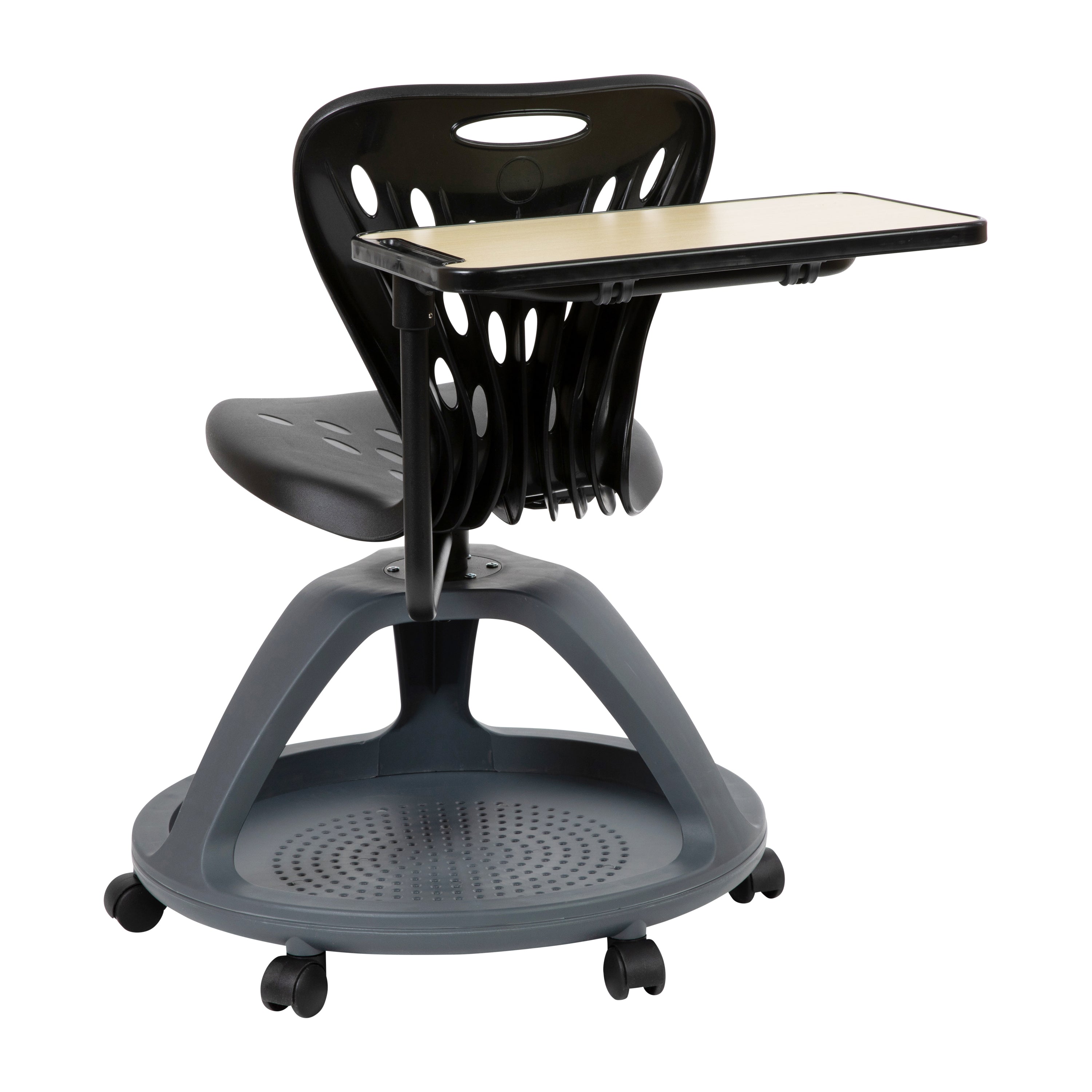 Laikyn Black Mobile Desk Chair with 360 Degree Tablet Rotation and Under Seat Storage Cubby