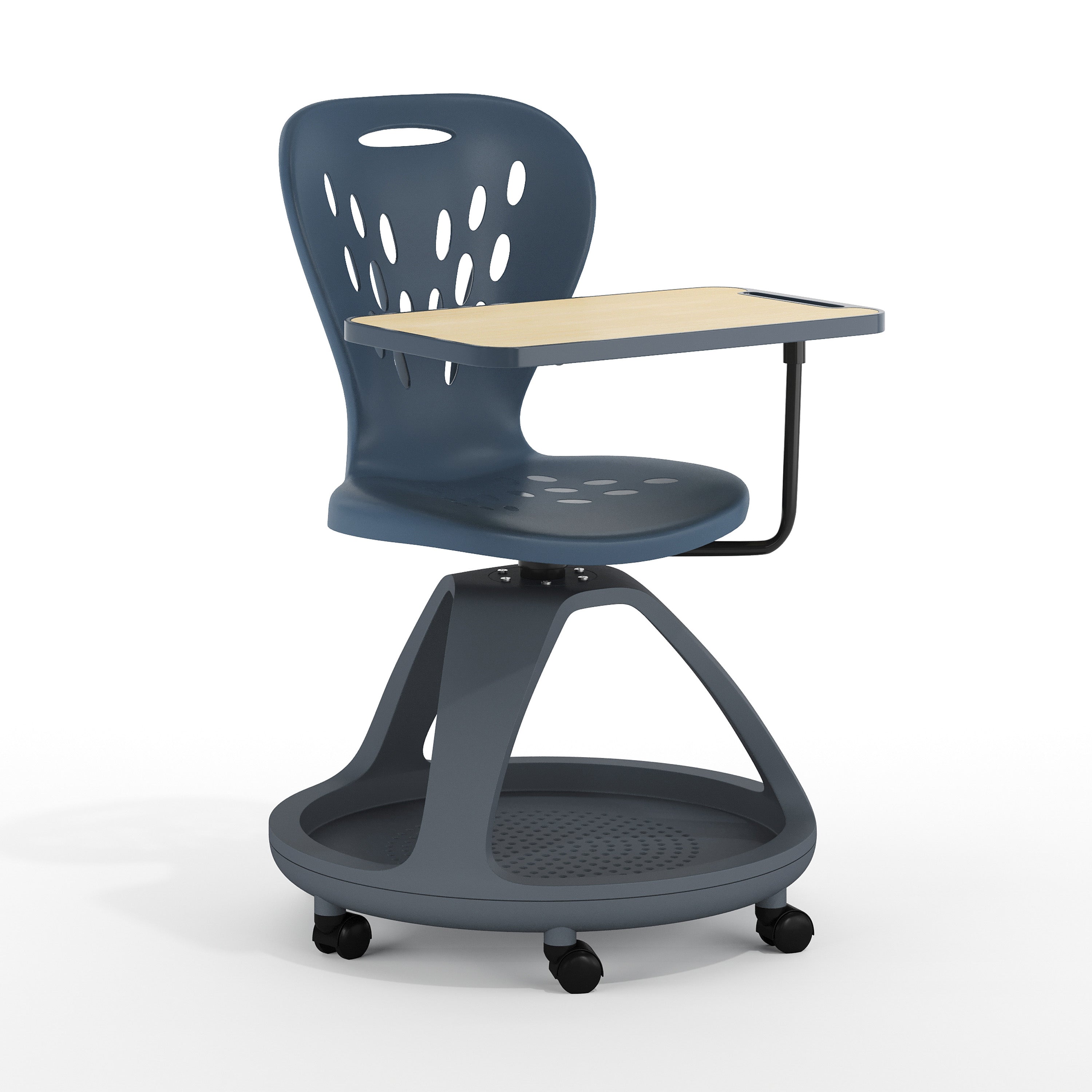 Laikyn Dark Gray Mobile Desk Chair with 360 Degree Tablet Rotation and Under Seat Storage Cubby