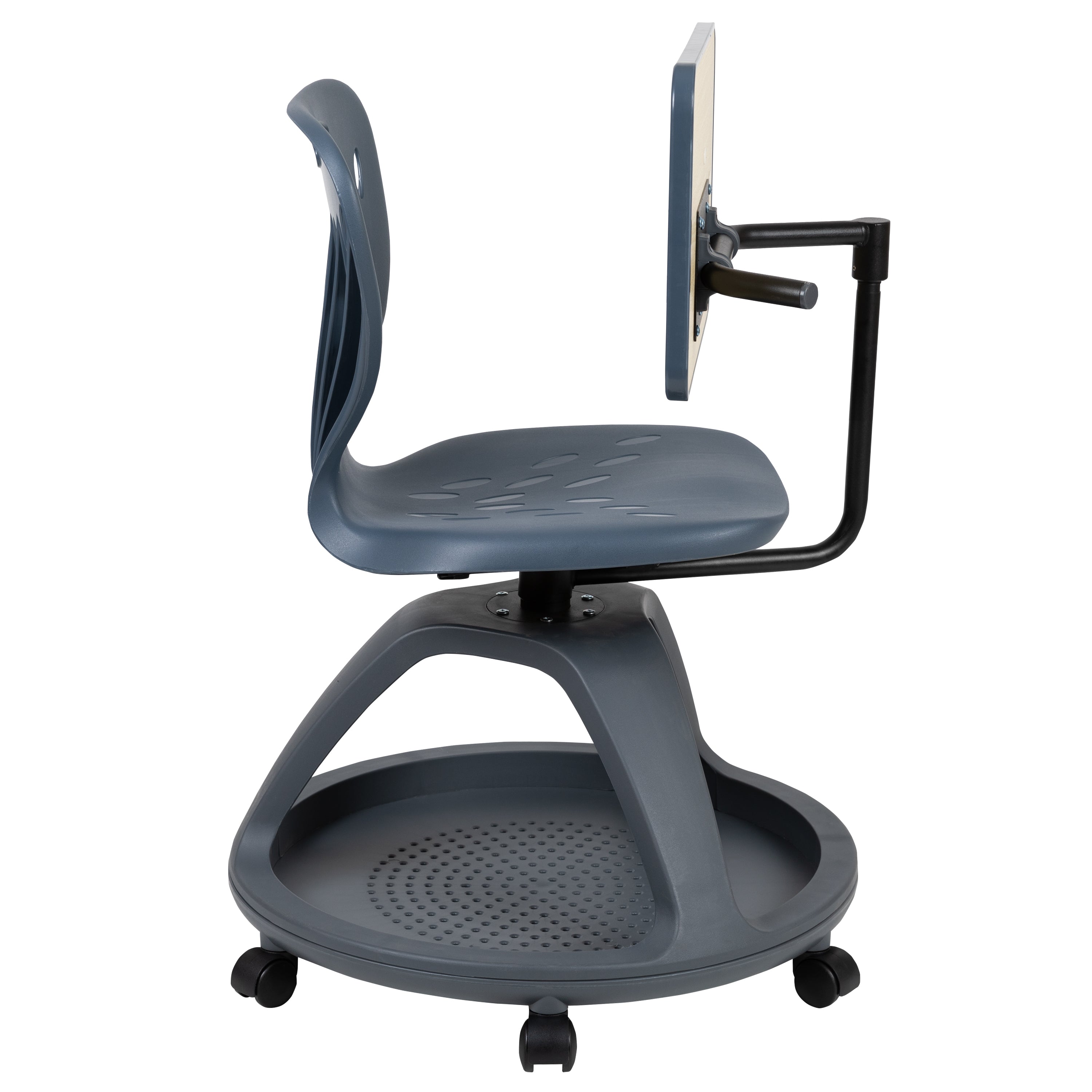 Laikyn Dark Gray Mobile Desk Chair with 360 Degree Tablet Rotation and Under Seat Storage Cubby