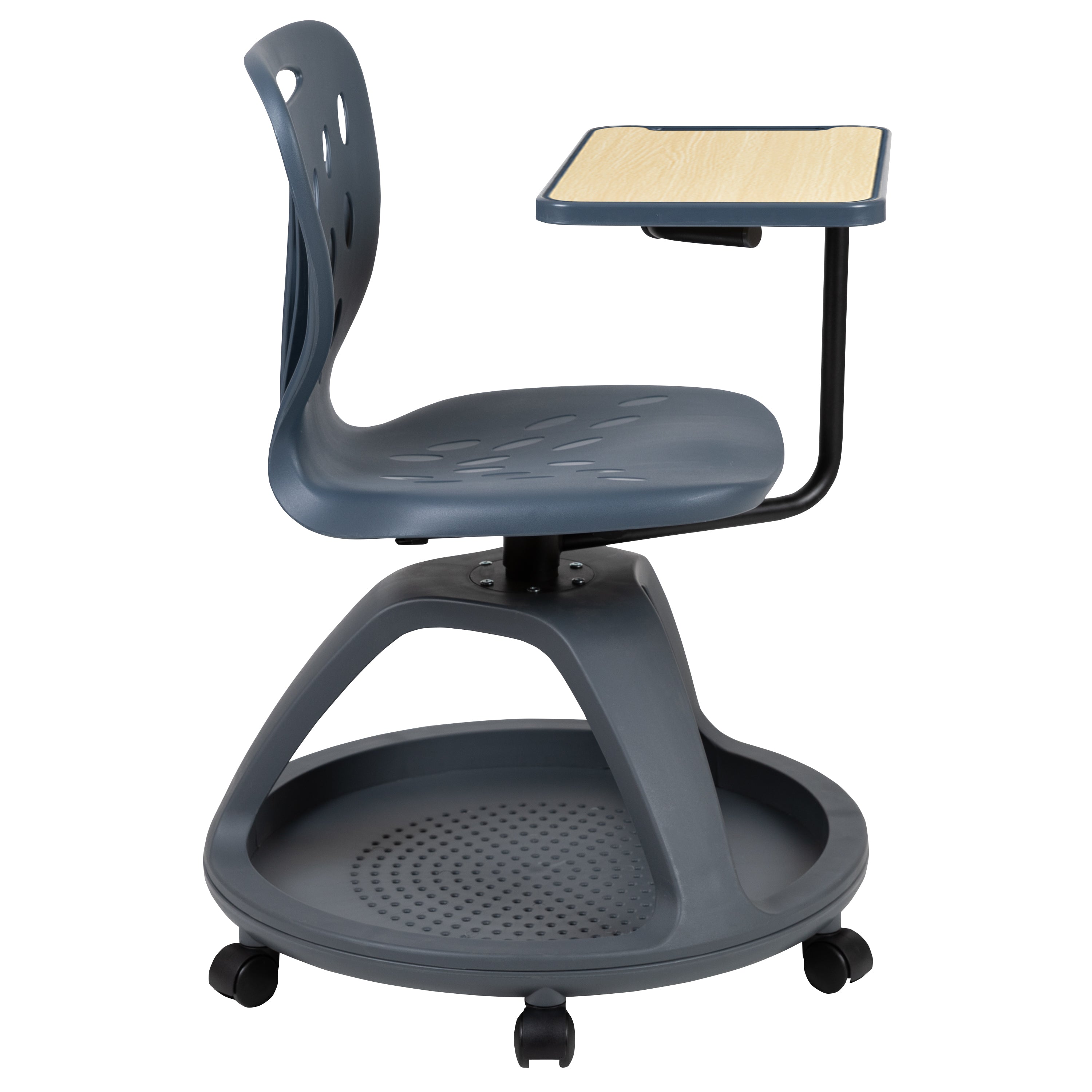 Laikyn Dark Gray Mobile Desk Chair with 360 Degree Tablet Rotation and Under Seat Storage Cubby