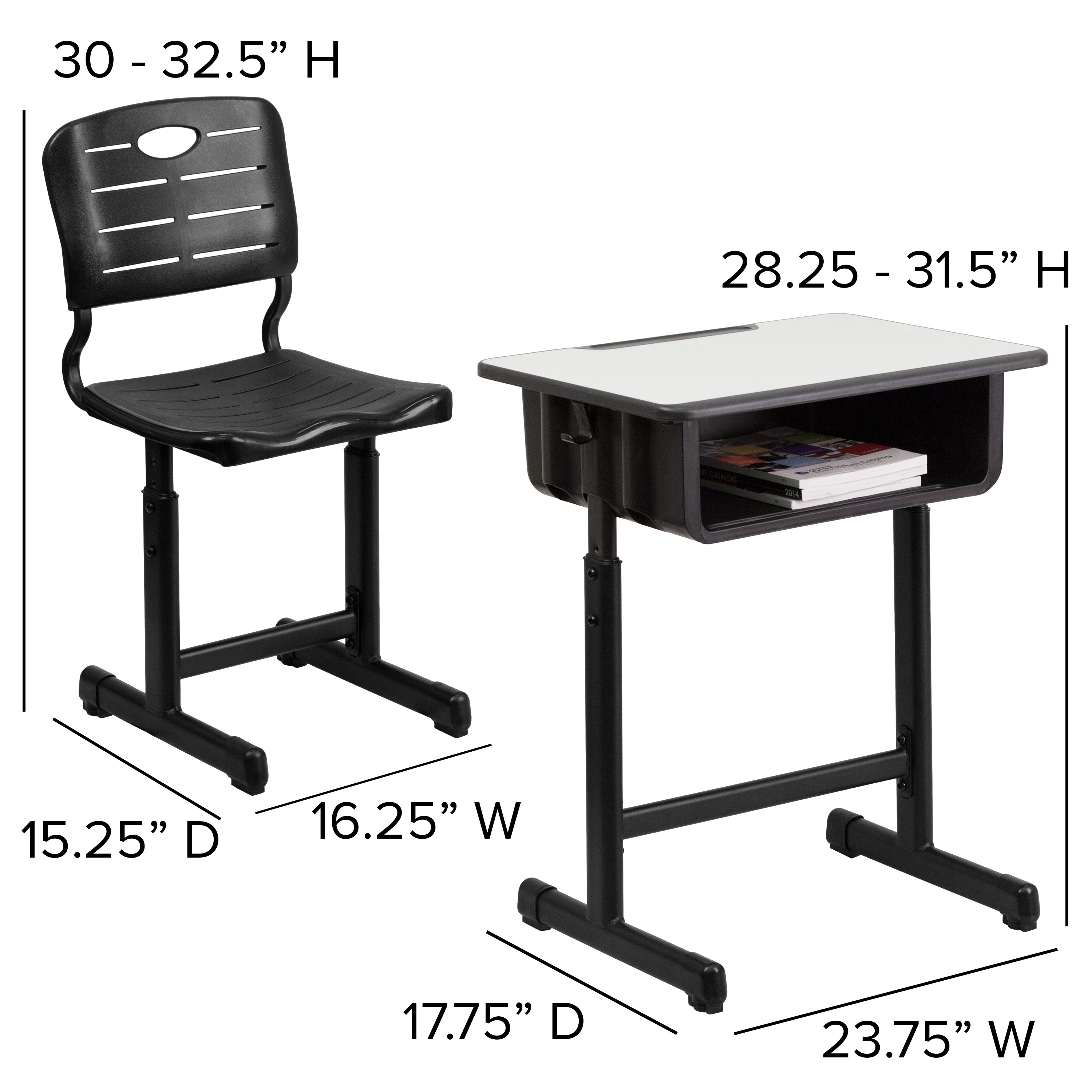 Nila Adjustable Height Student Desk and Chair with Black Pedestal Frame
